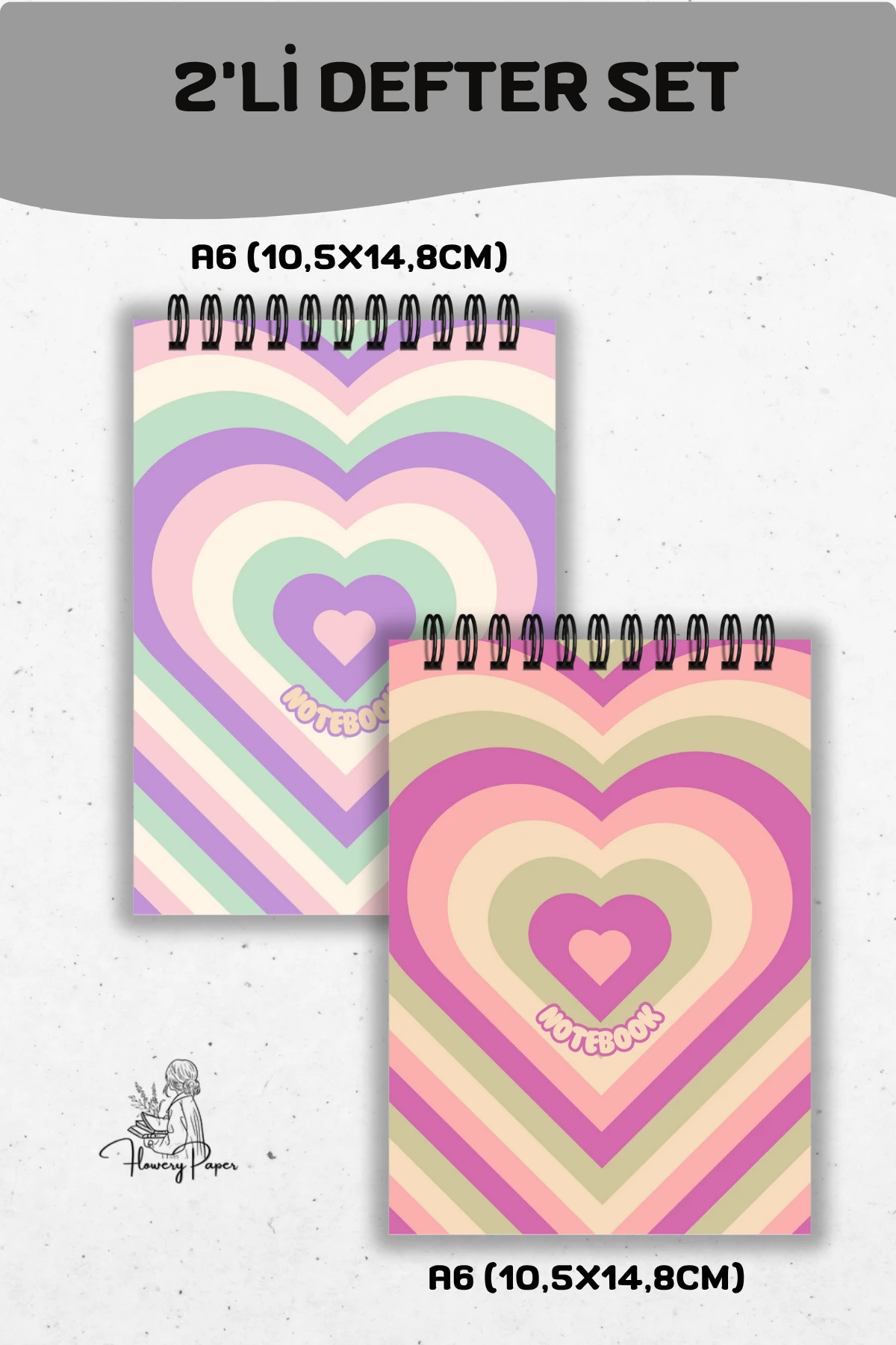 2'li A6 boy Telli Defter Set - Tekli Seçim yapabilirsiniz