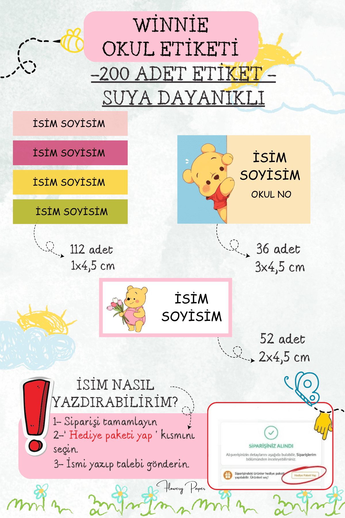 Okul Etiketleri ,Model Seçiniz ,Suya dayanıklı - 200 Adet  - Winie