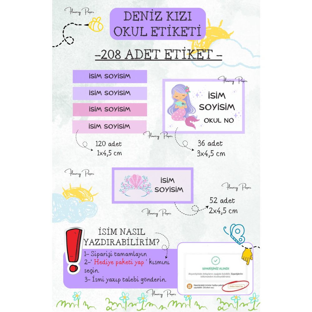 DenizKızı Okul Etiketi - 208 adet
