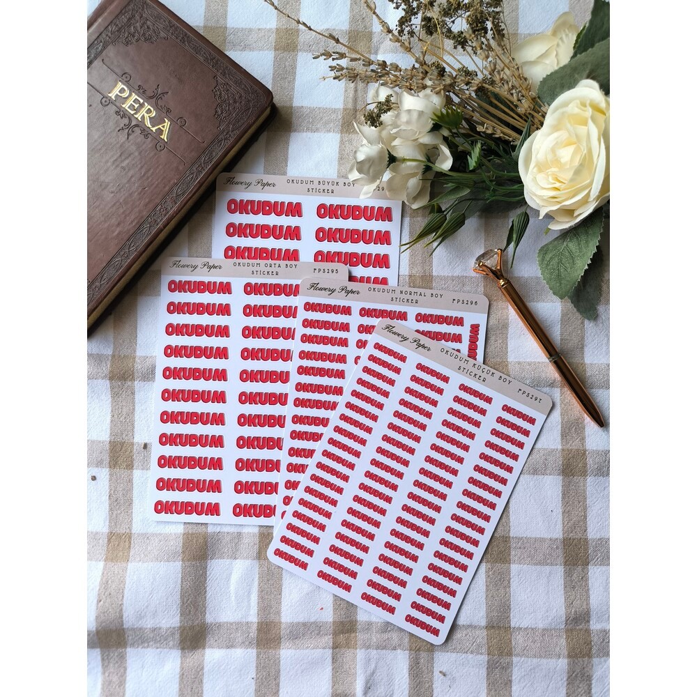 4&#039;lü Kitap Sırti İçin &#039;  Okudum &#039; yazılı Sticker Sayfaları