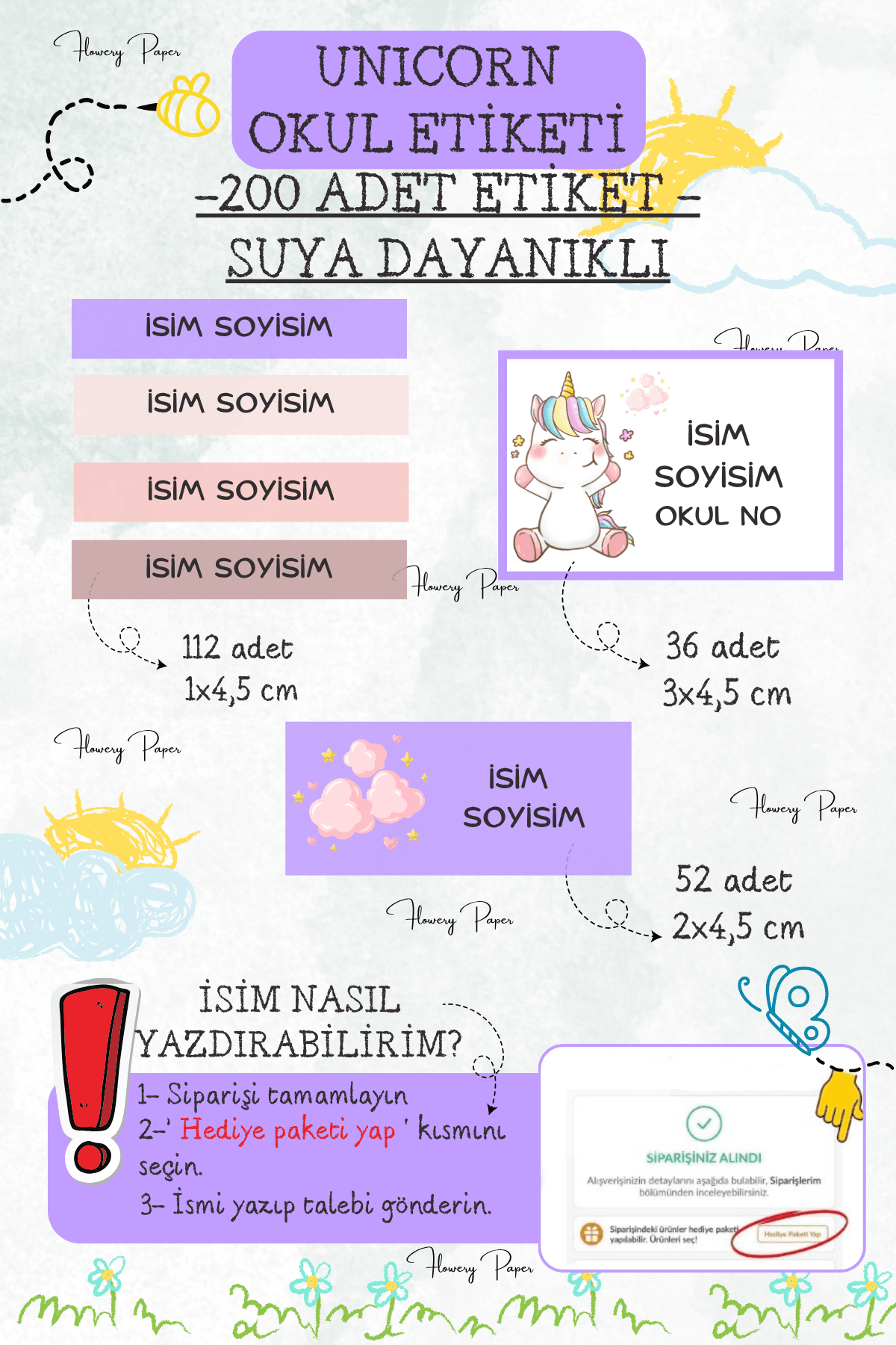 Unıcorn Okul Etiketi - 200 adet