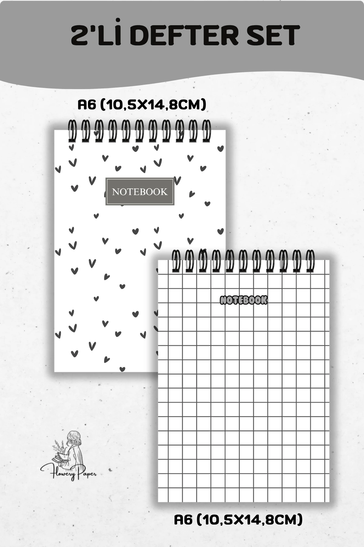 2'li A6 boy Telli Defter Set - Tekli Seçim yapabilirsiniz