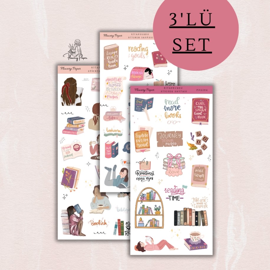 3lü Kitapkurdu sticker seti