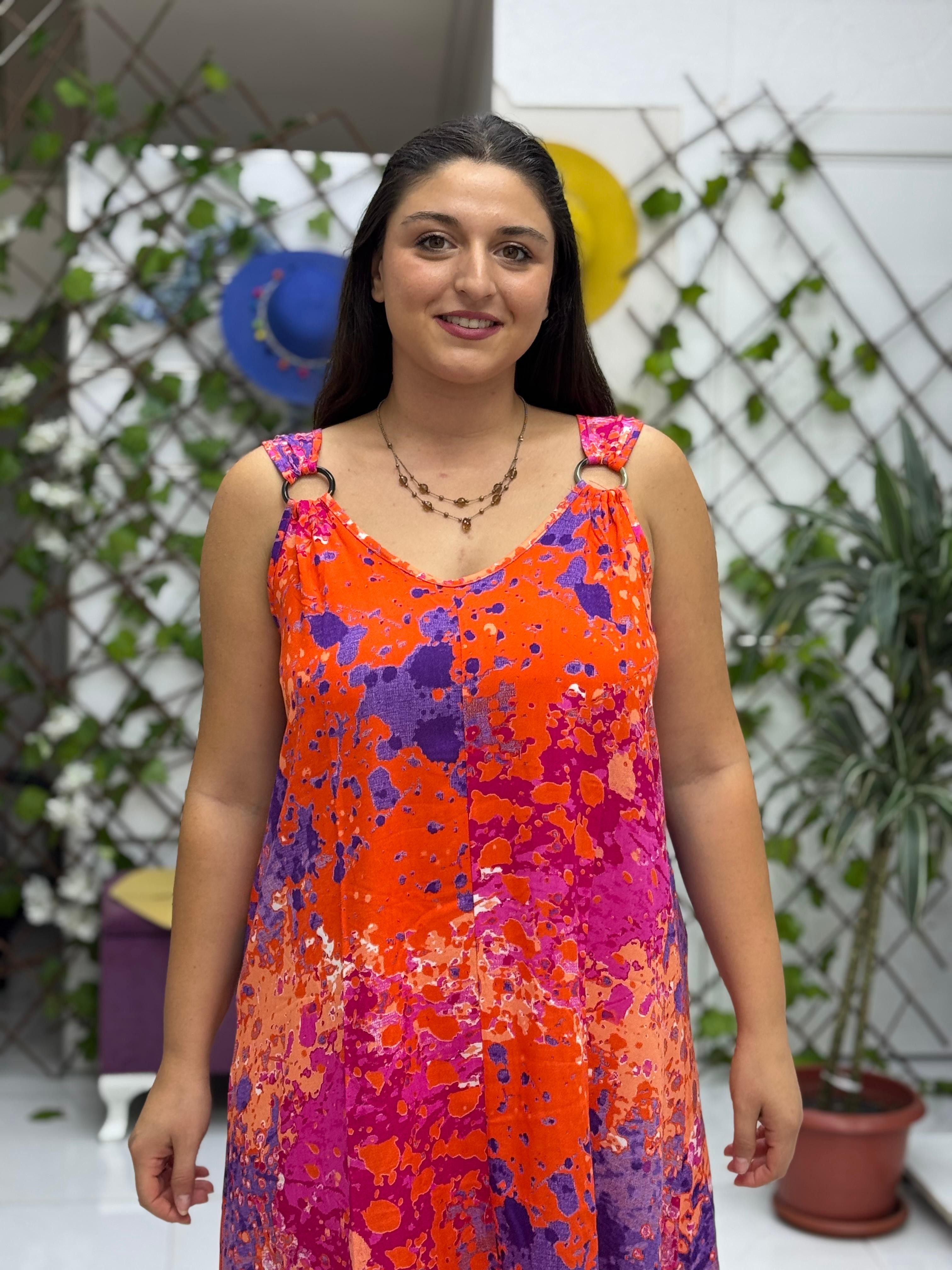 HL14051 Omzu Halkalı Askılı Viskon Hilal Elbise