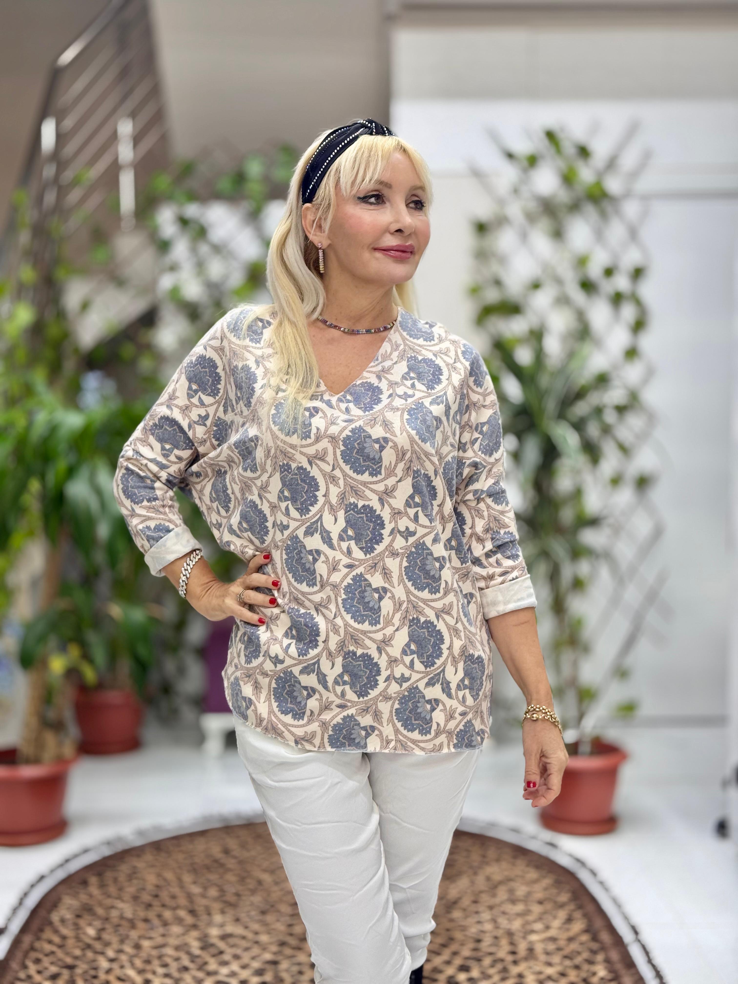 YG59110 Dijital Baskılı Likralı İtalyan Triko Bluz Renk 7