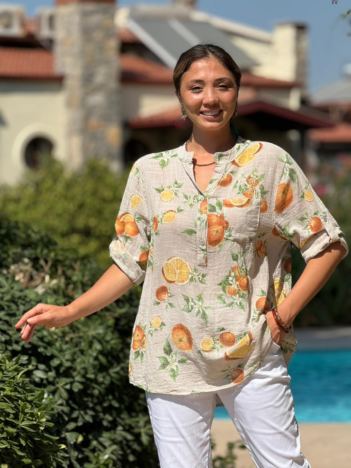 NC154553 İtalyan Pamuk Keten Bluz Krem