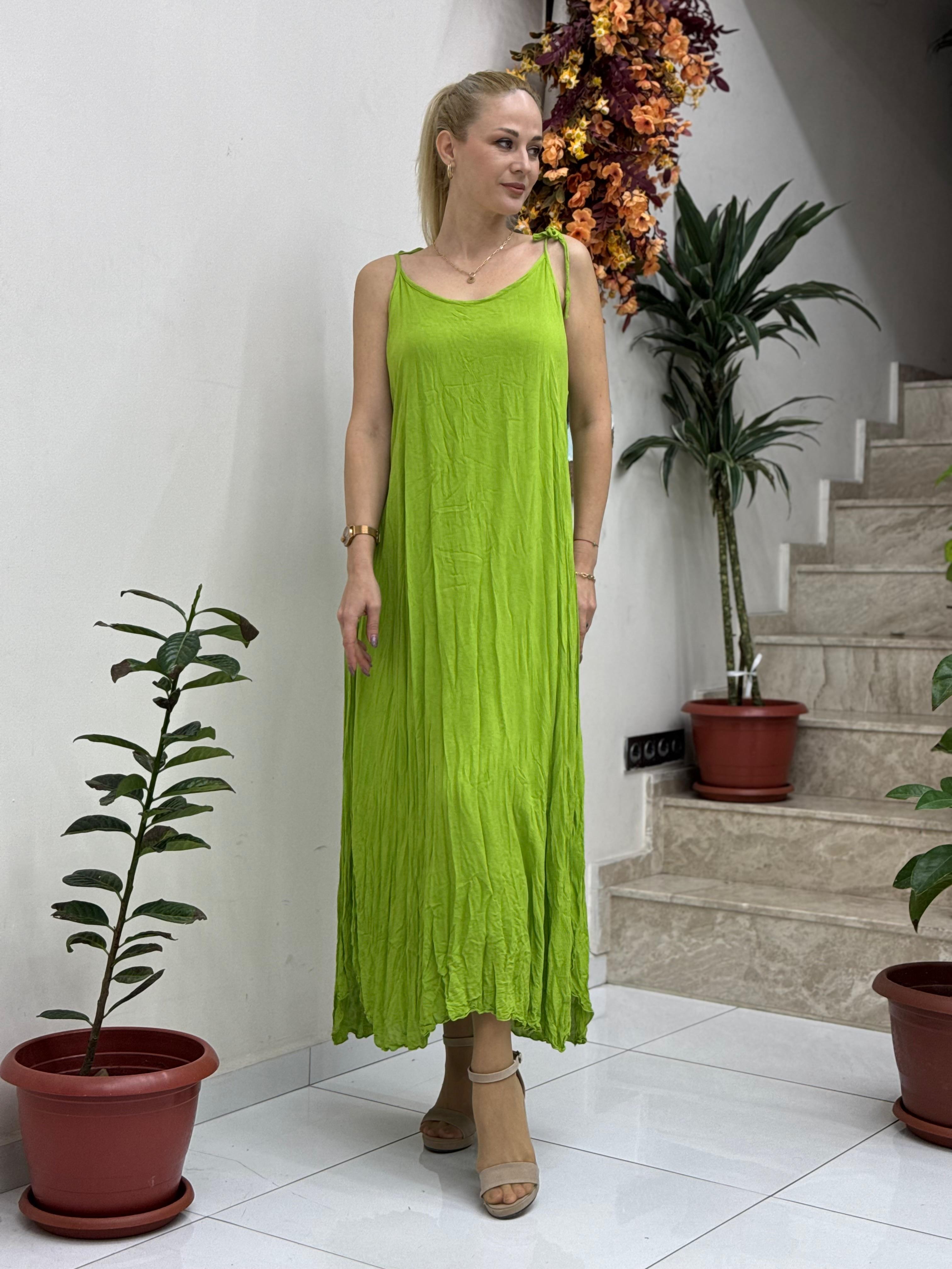 VL11199 Askılı Düz Vual Elbise Fıstık