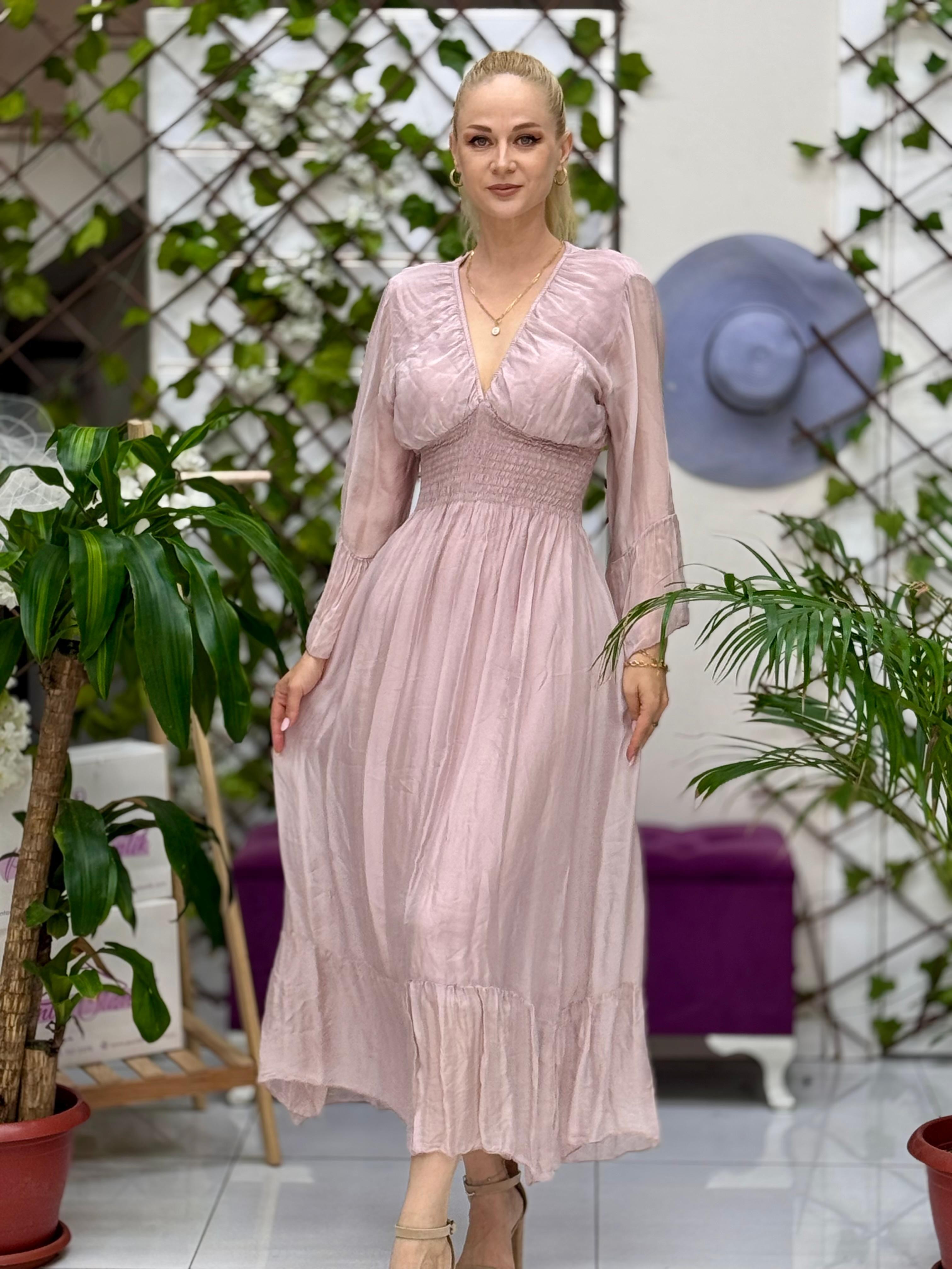 N510337 Vestido De Seda Italiana Beige