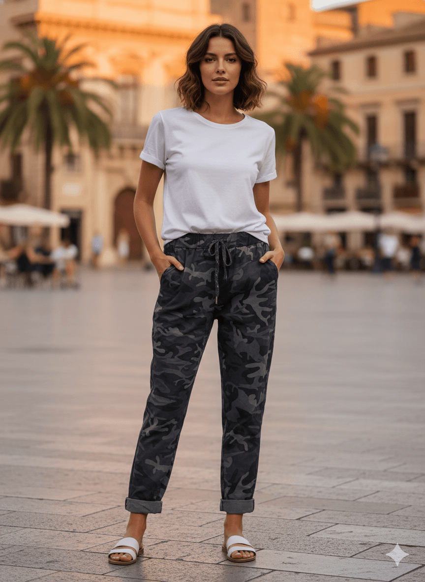 LS7312 Kamuflaj Desenli Likralı İtalyan Coton Pantolon Füme