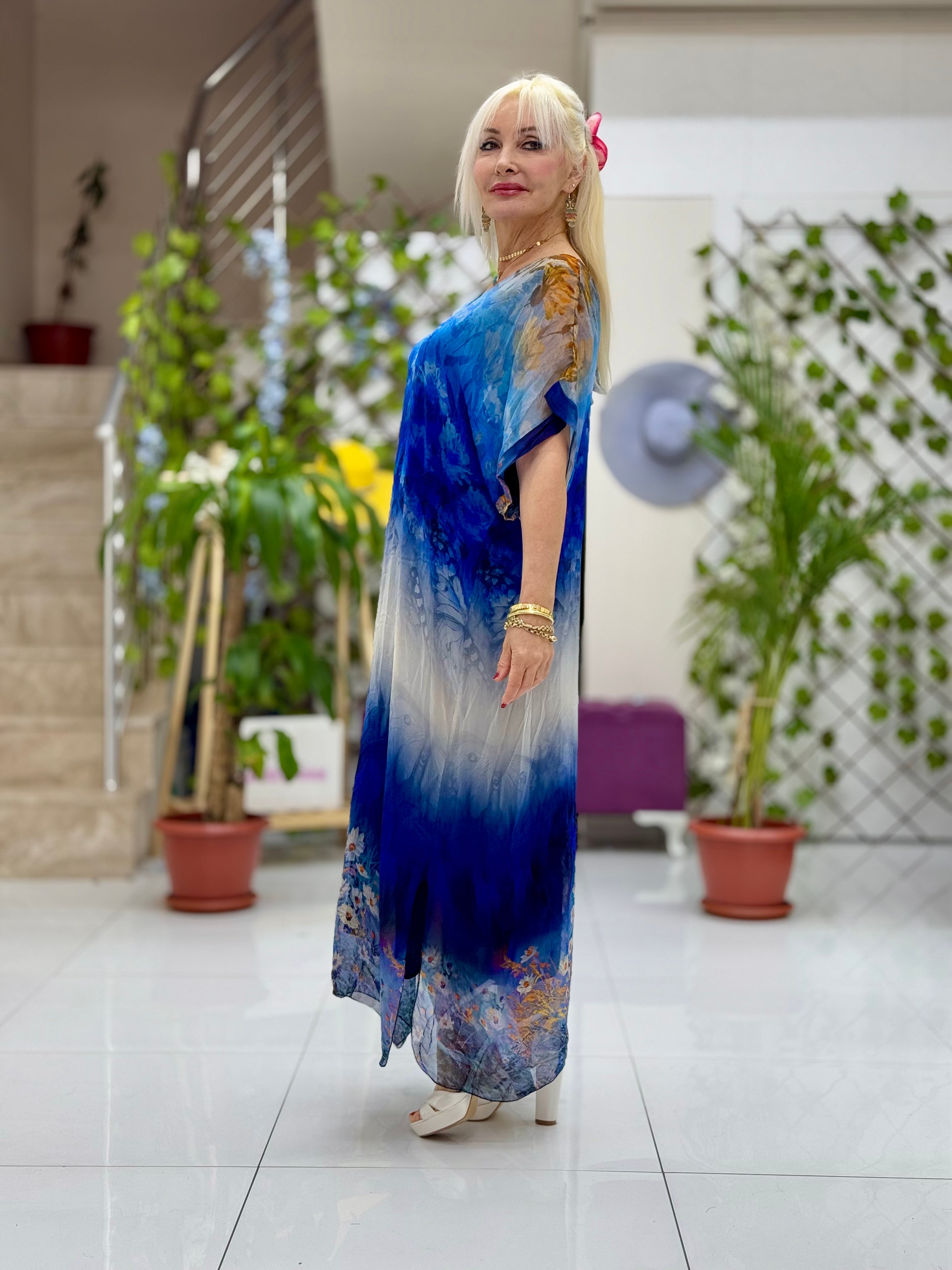 YG206437 İtalyan İpek Elbise Lacivert
