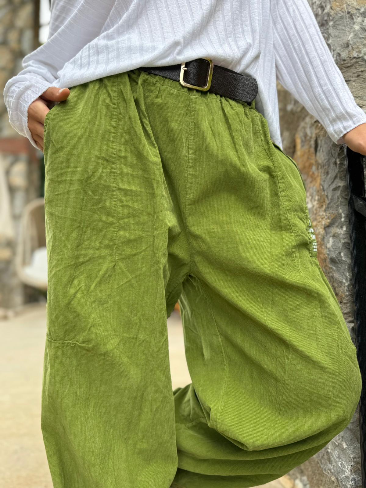 LS2203 İtalyan Kemerli Kadife Pantolon Yeşil