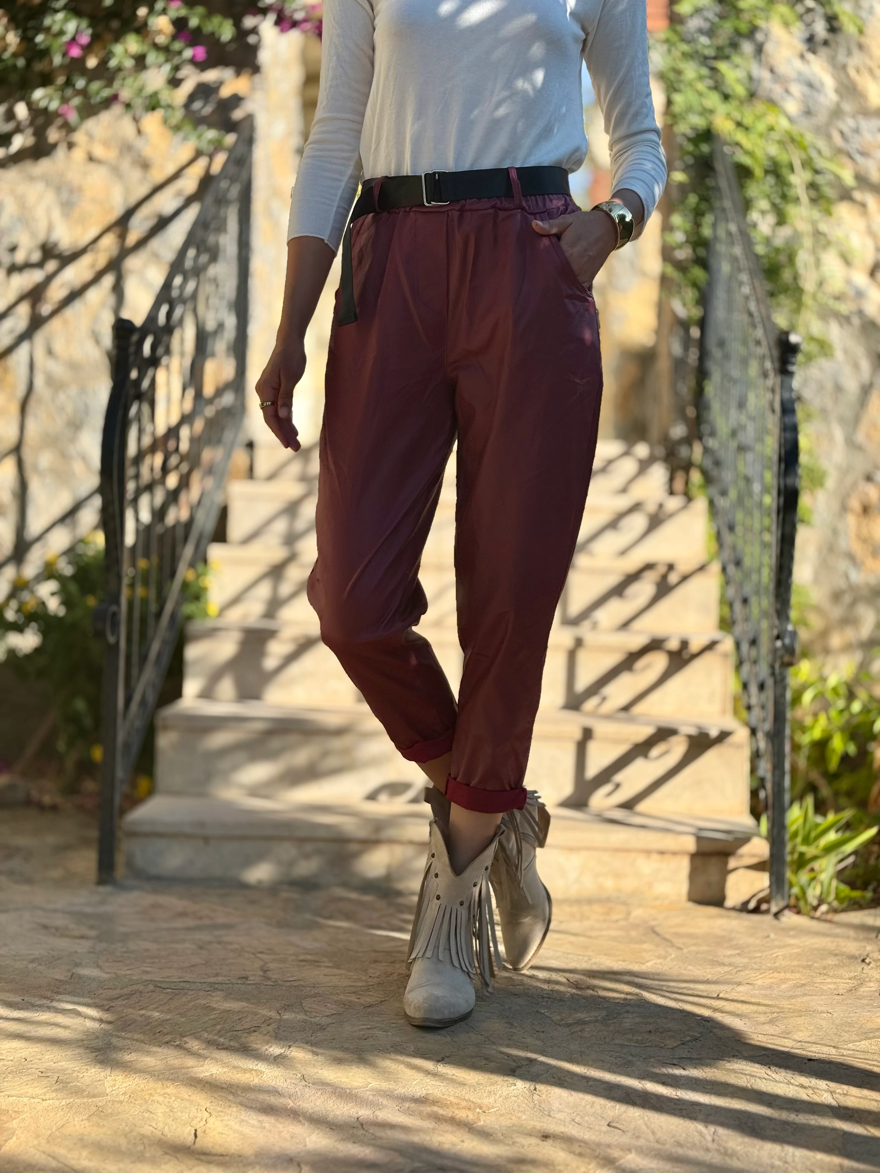 NC8600 İtalyan Deri Pantolon Bordo