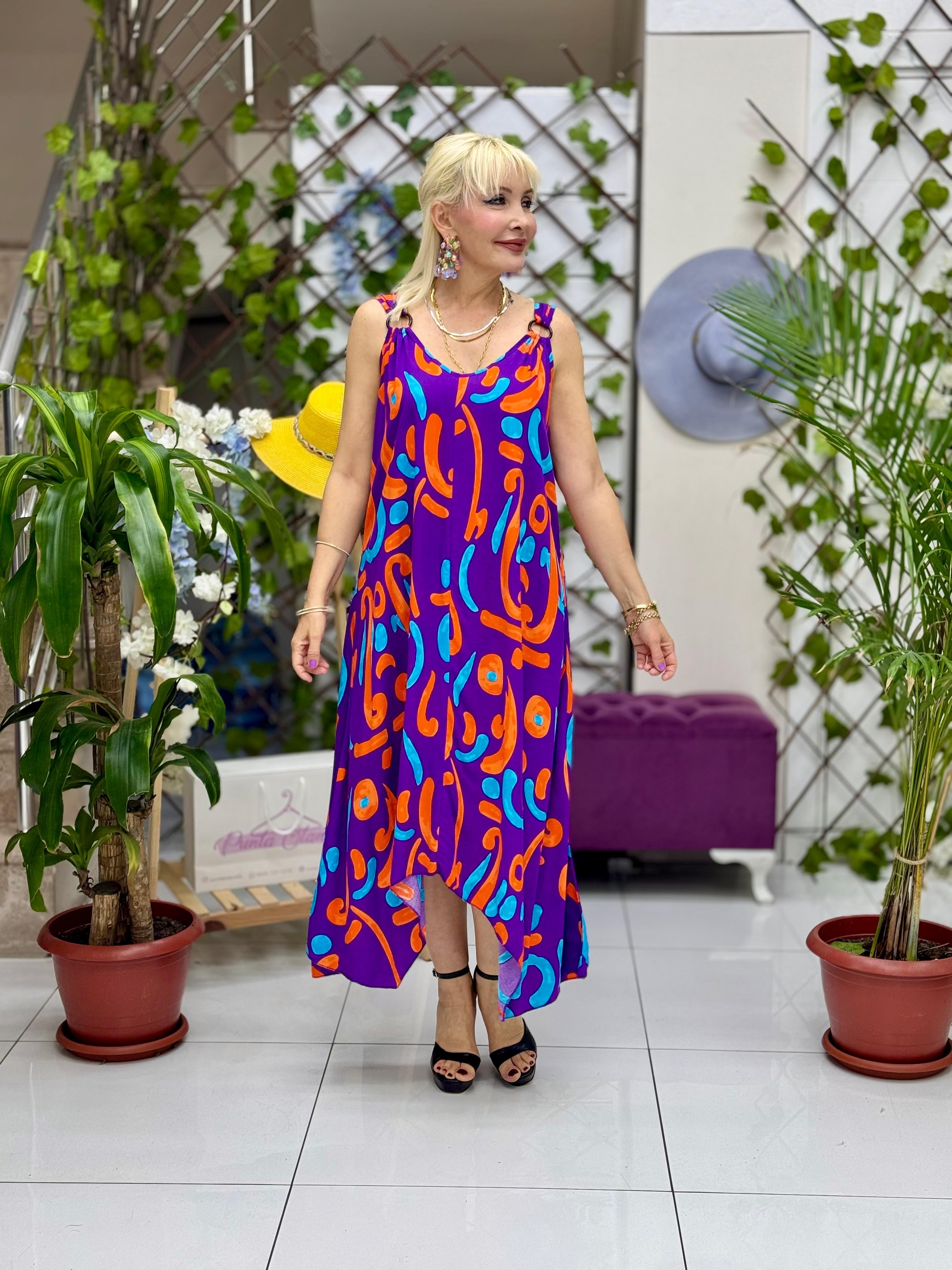 HL14042 Omzu Halkalı Askılı Viskon Hilal Elbise