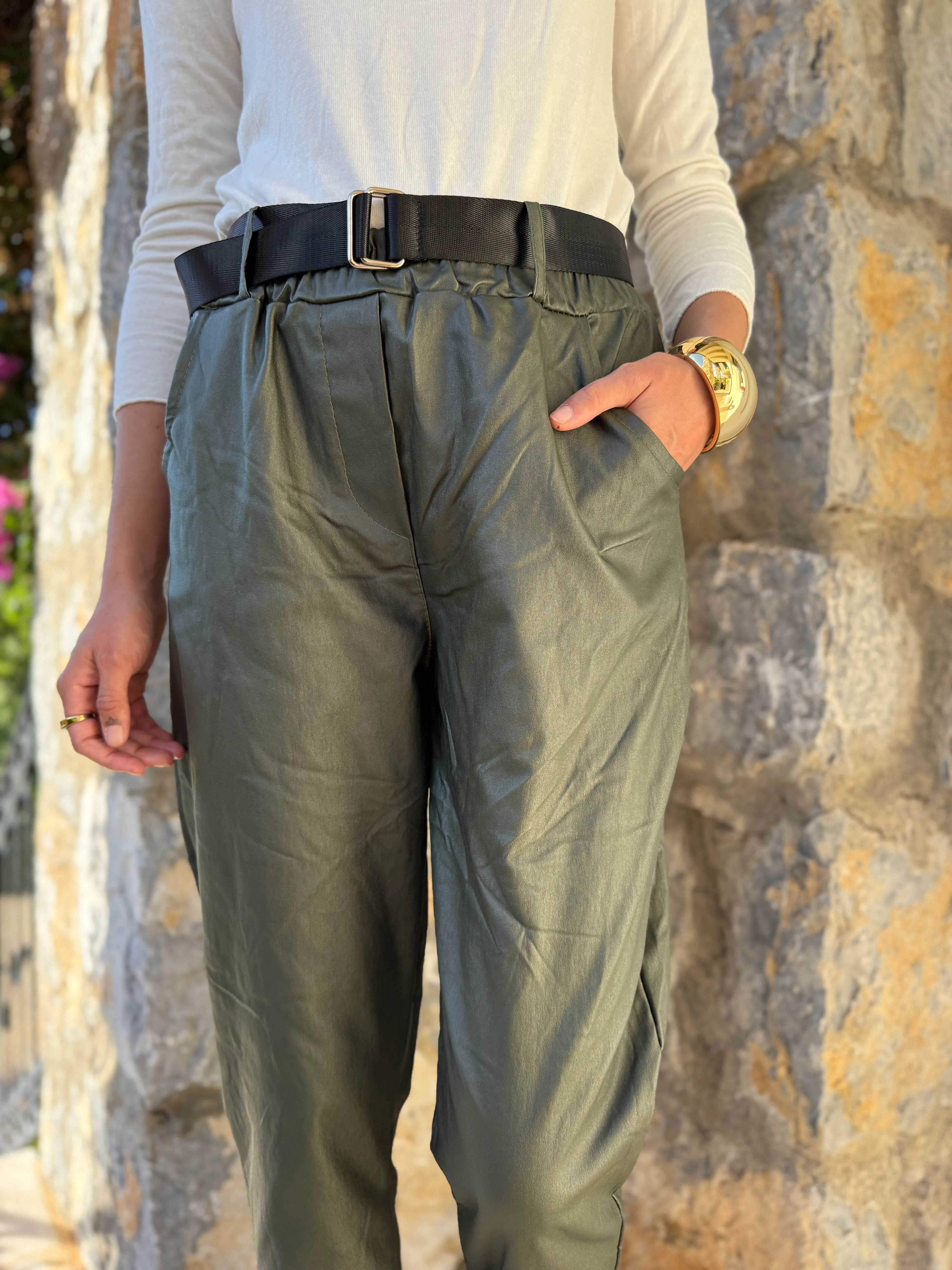 NC8600 İtalyan Deri Pantolon Yeşil