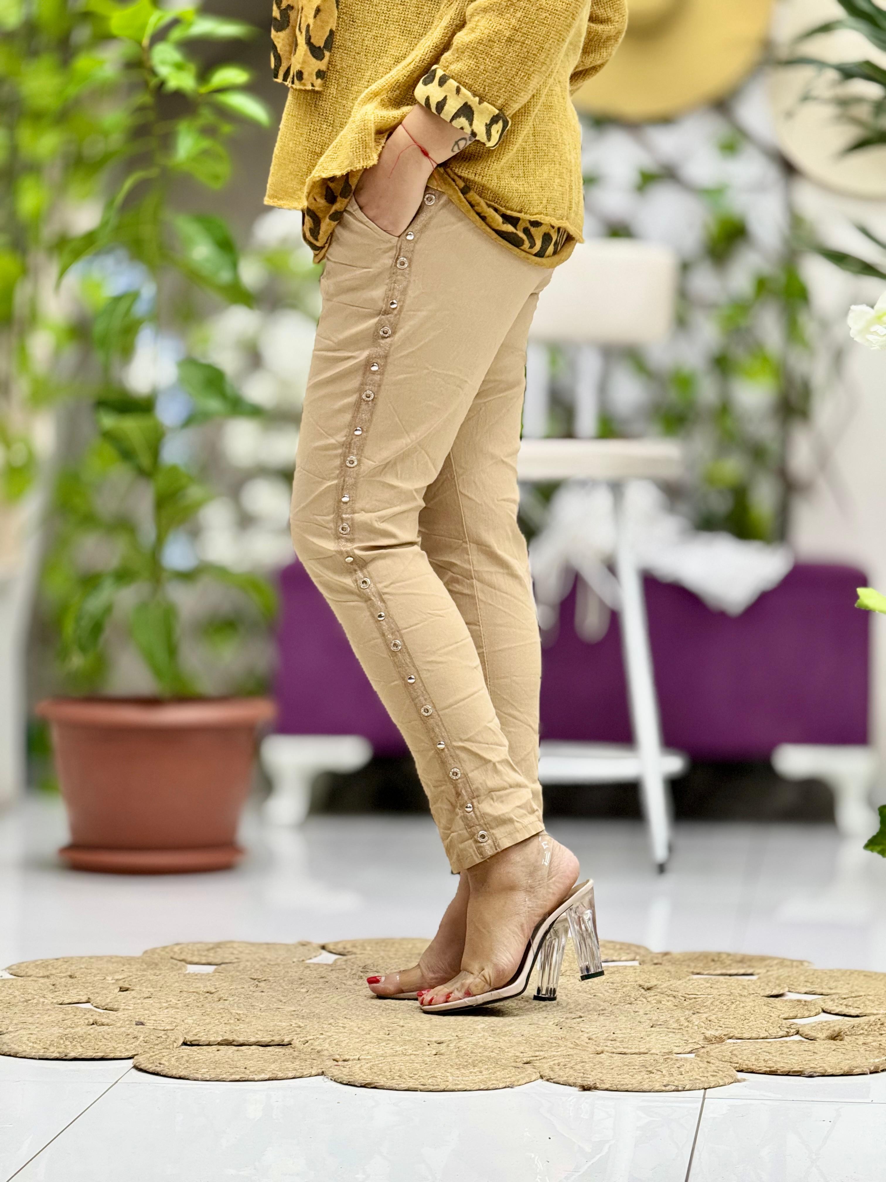 P82516 İtalyan Zımbalı Koton Pantolon CAMEL