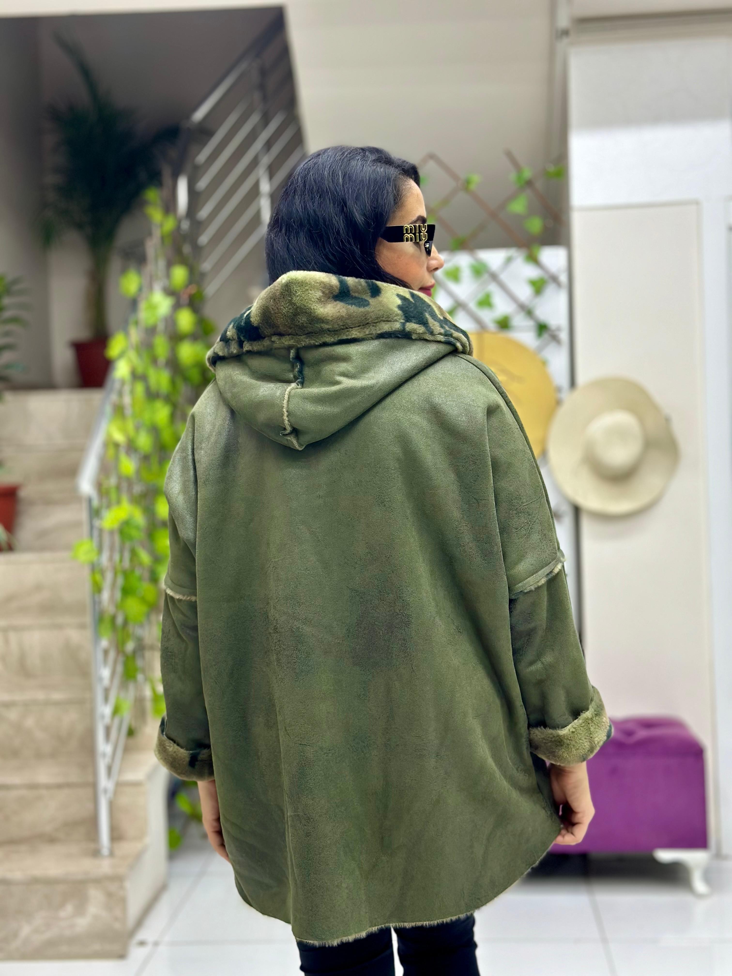 Nc10854 Kamuflaj Desen Nubuk Kısa Kaban Yeşil