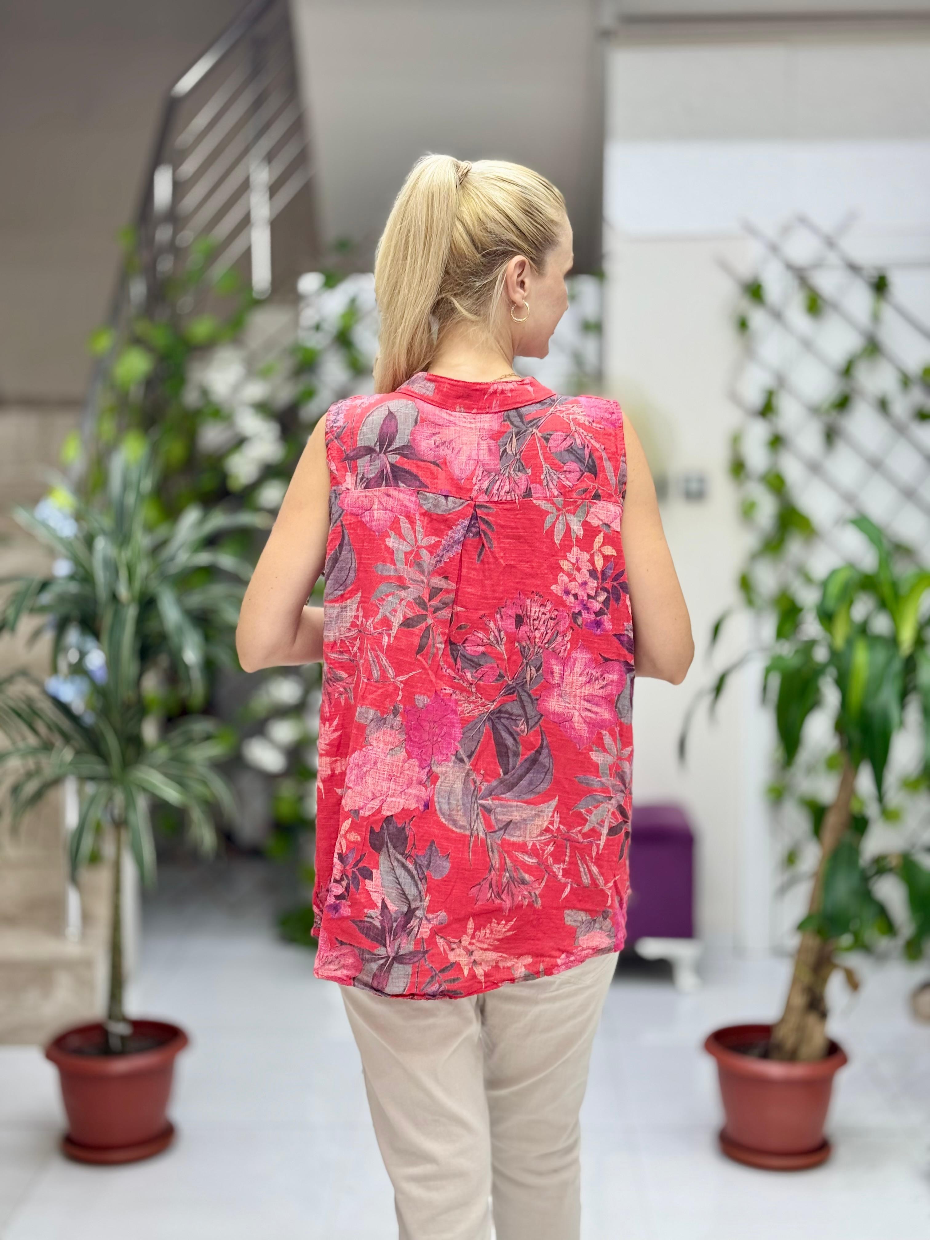 LS8819C Kolsuz Pamukketen Cepli İtalyan Bluz Kırmızı