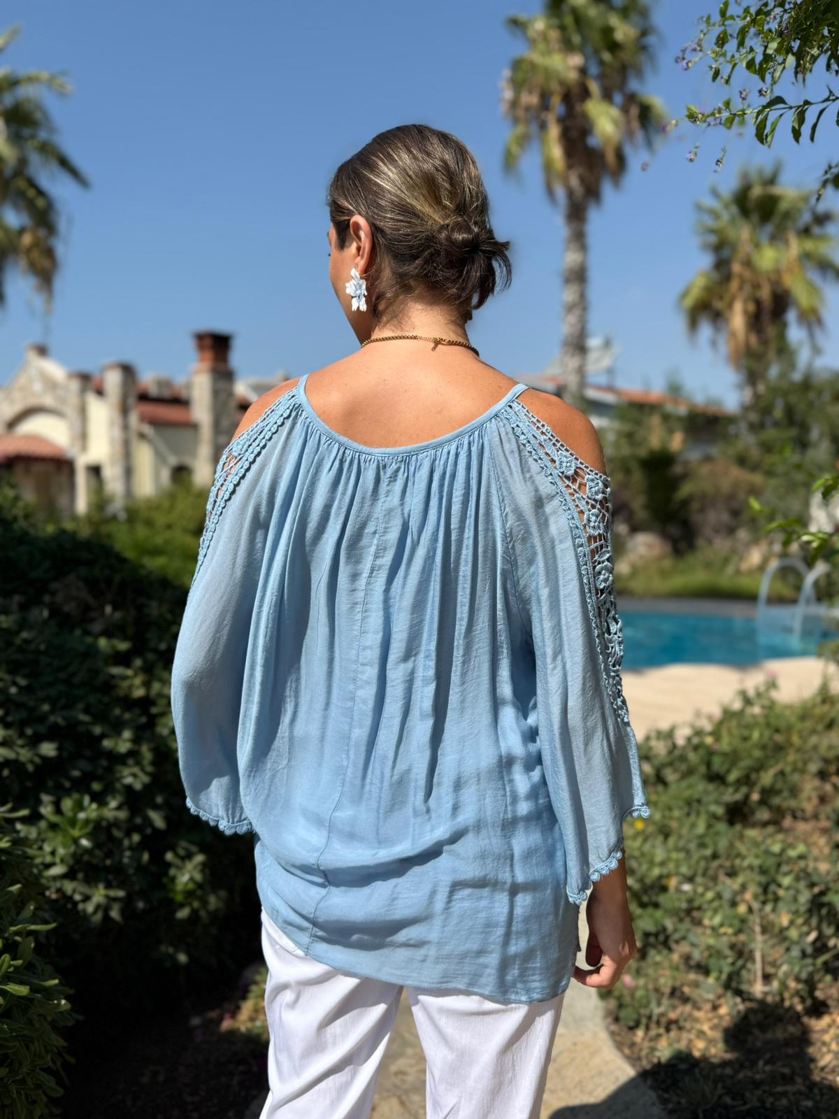 NC9740 İtalyan İpek Bluz Mavi