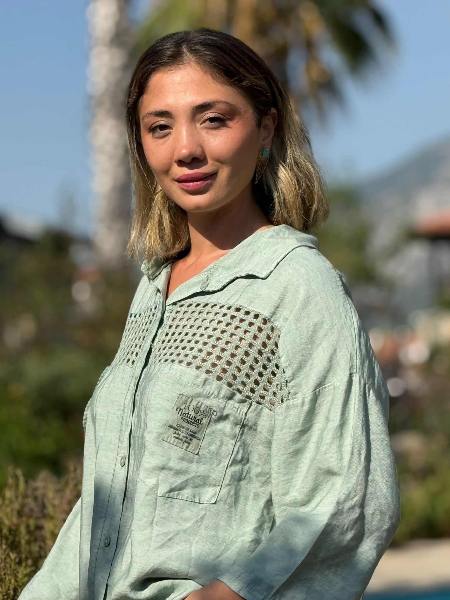 N23003 Blusa Lino Algodón Italiano Visón