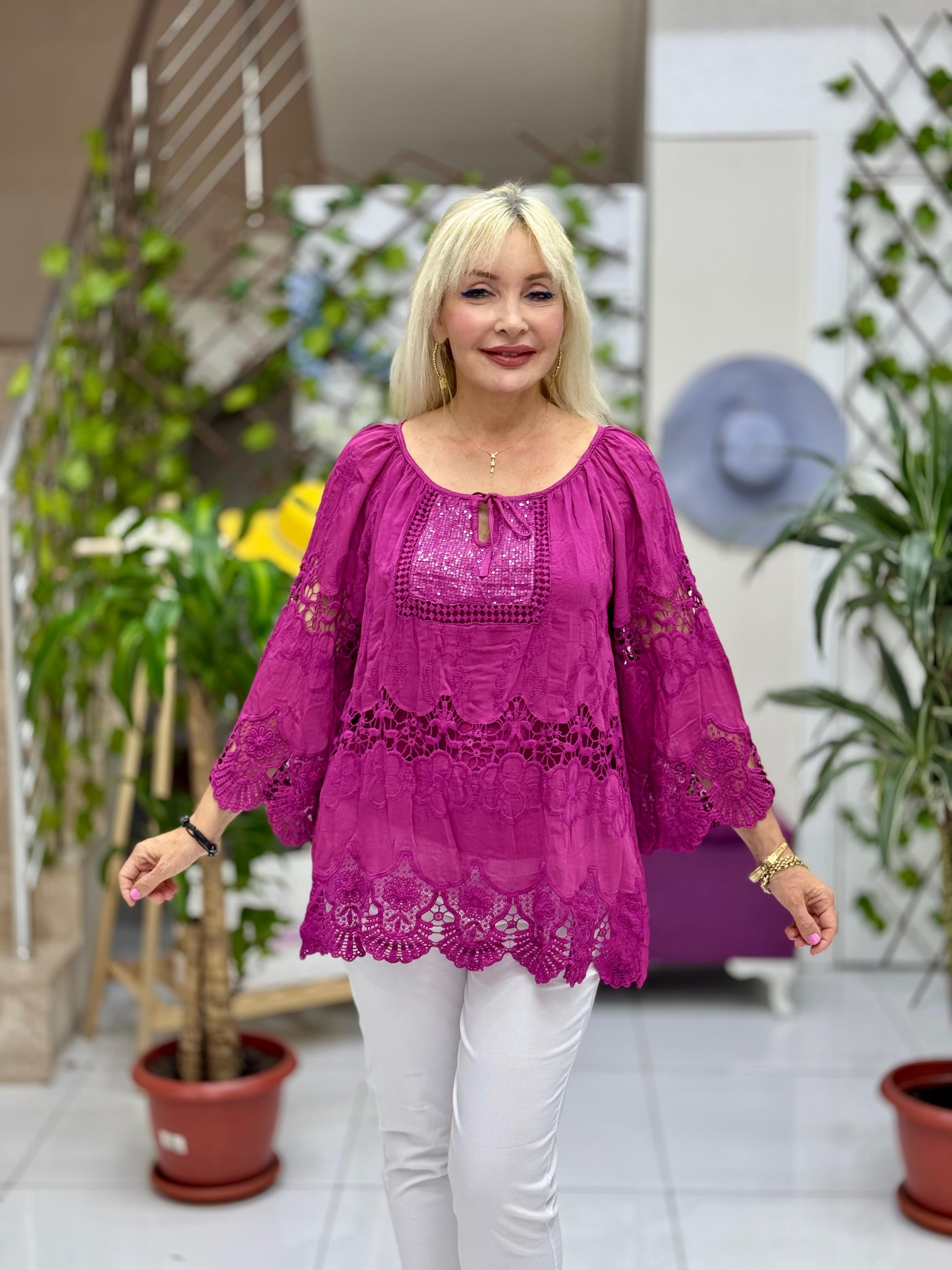 NC20428 İtalyan Klasik İpek Bluz Vişne