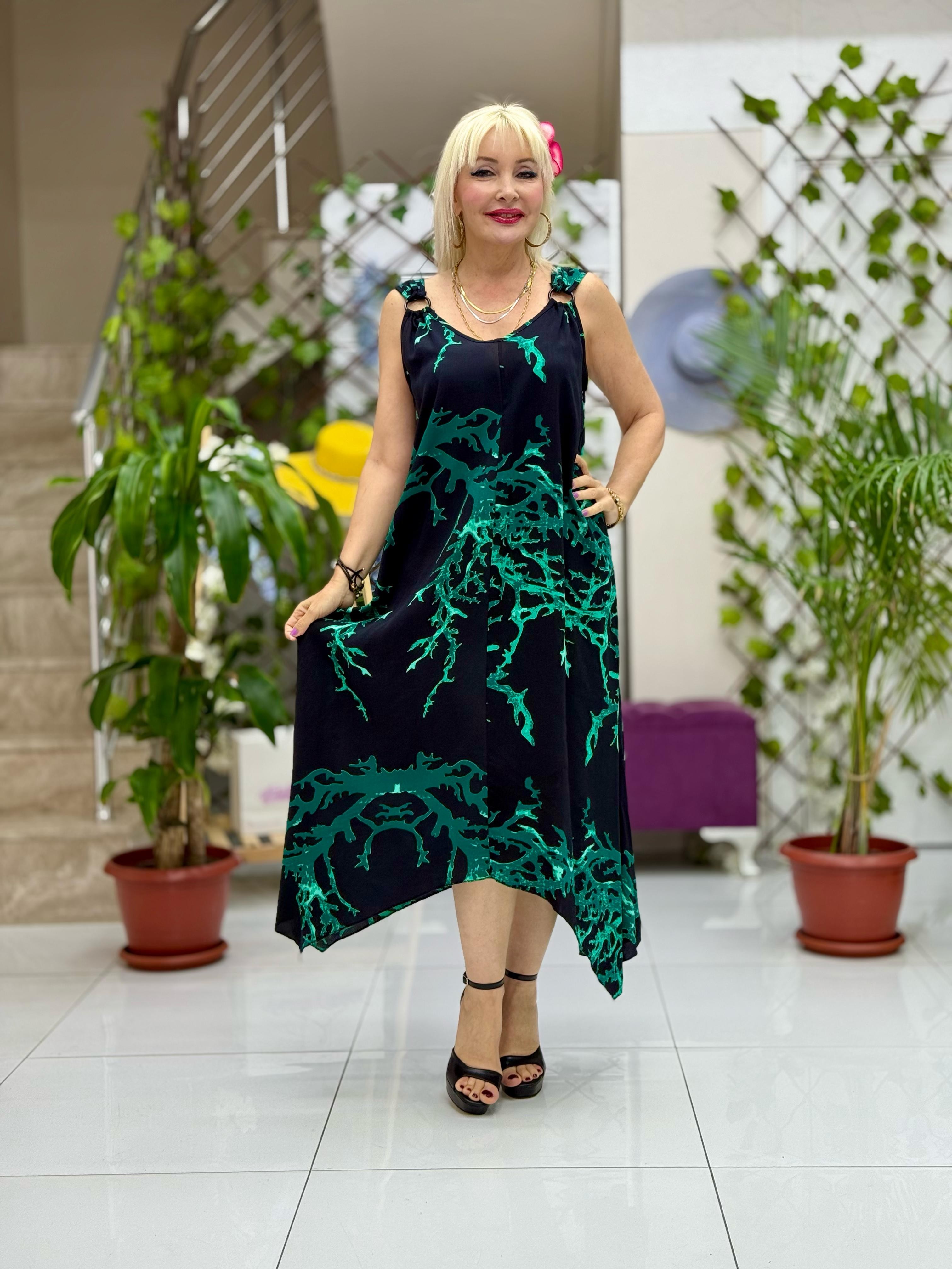 HL14012 Omzu Halkalı Askılı Viskon Hilal Elbise