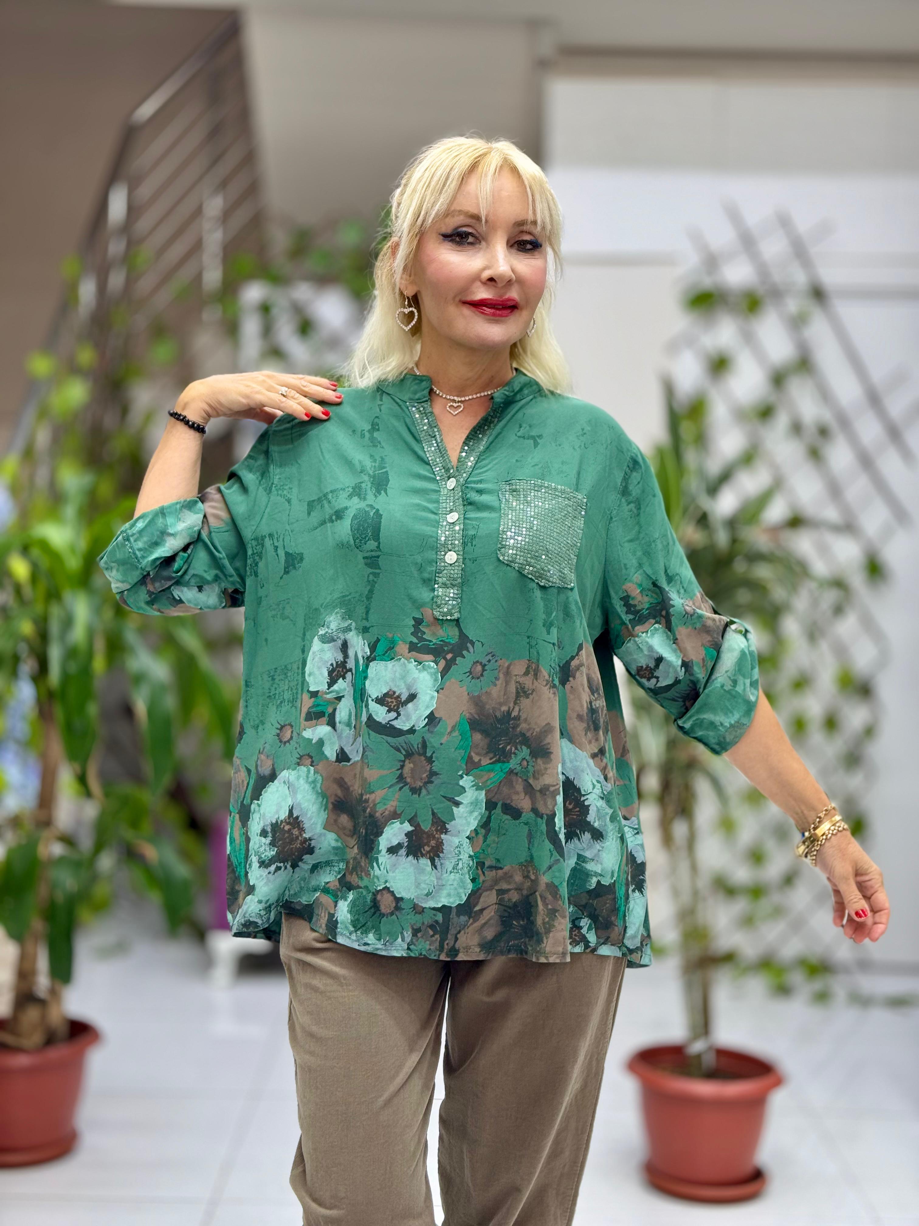 NC15430 İtalyan Coton Bluz Yeşil
