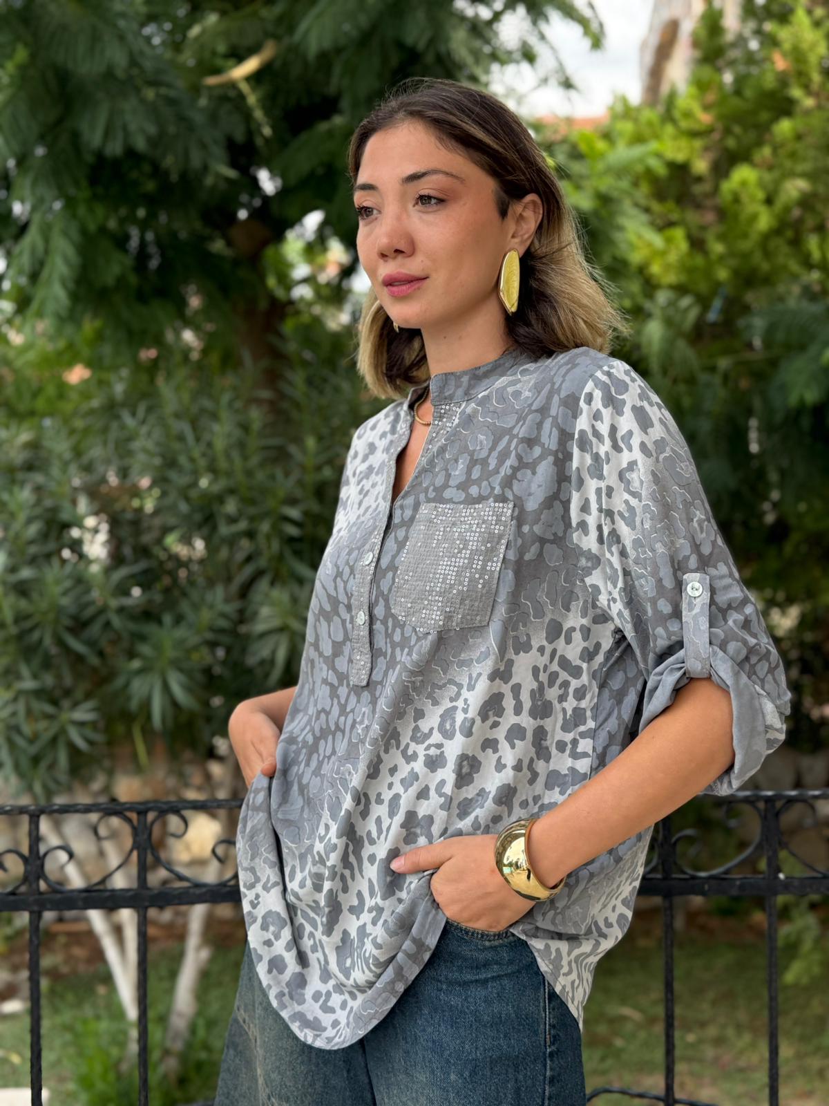 NC63107 İtalyan Coton Bluz Gri