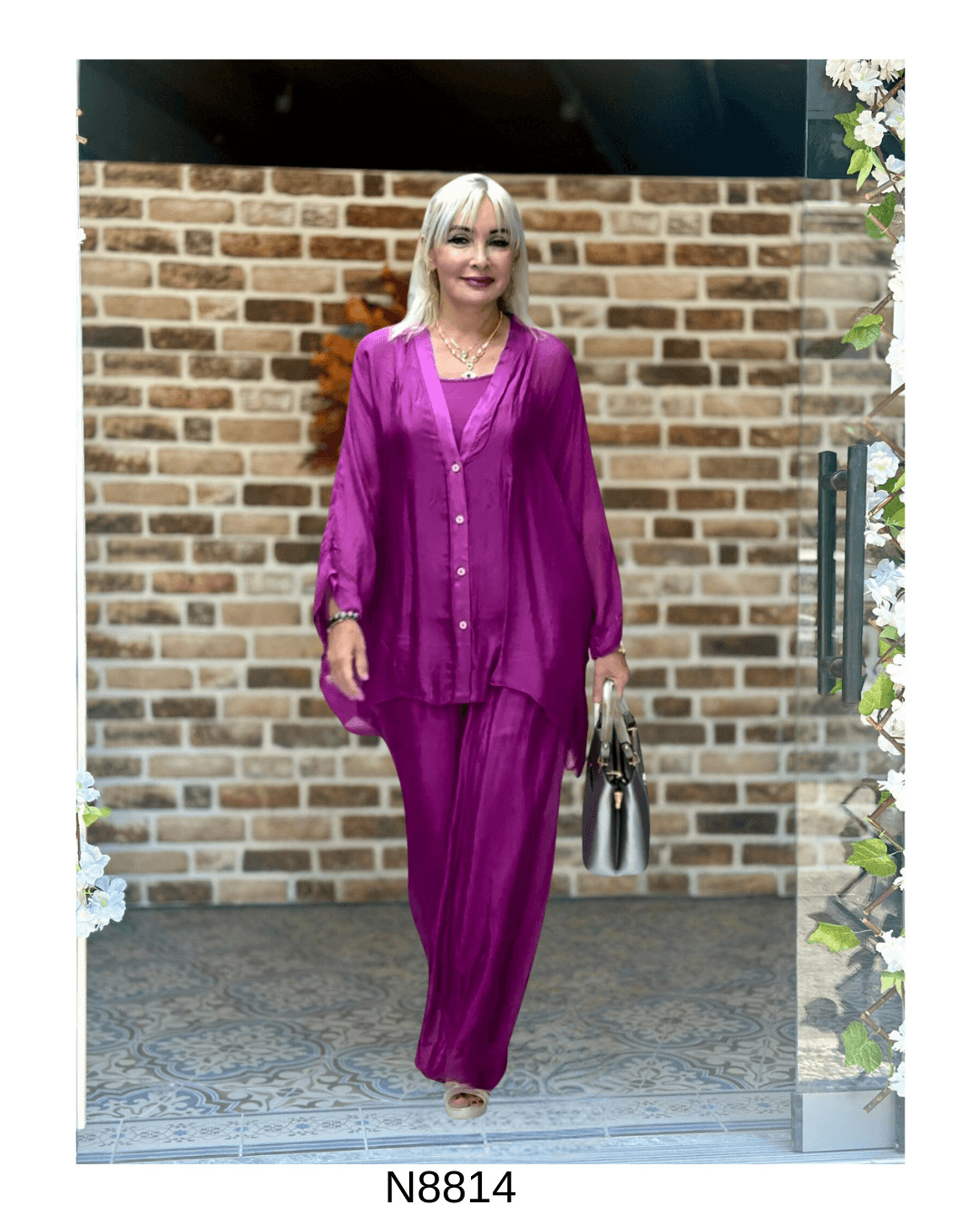 N8814 Traje Italiano De Seda Morado