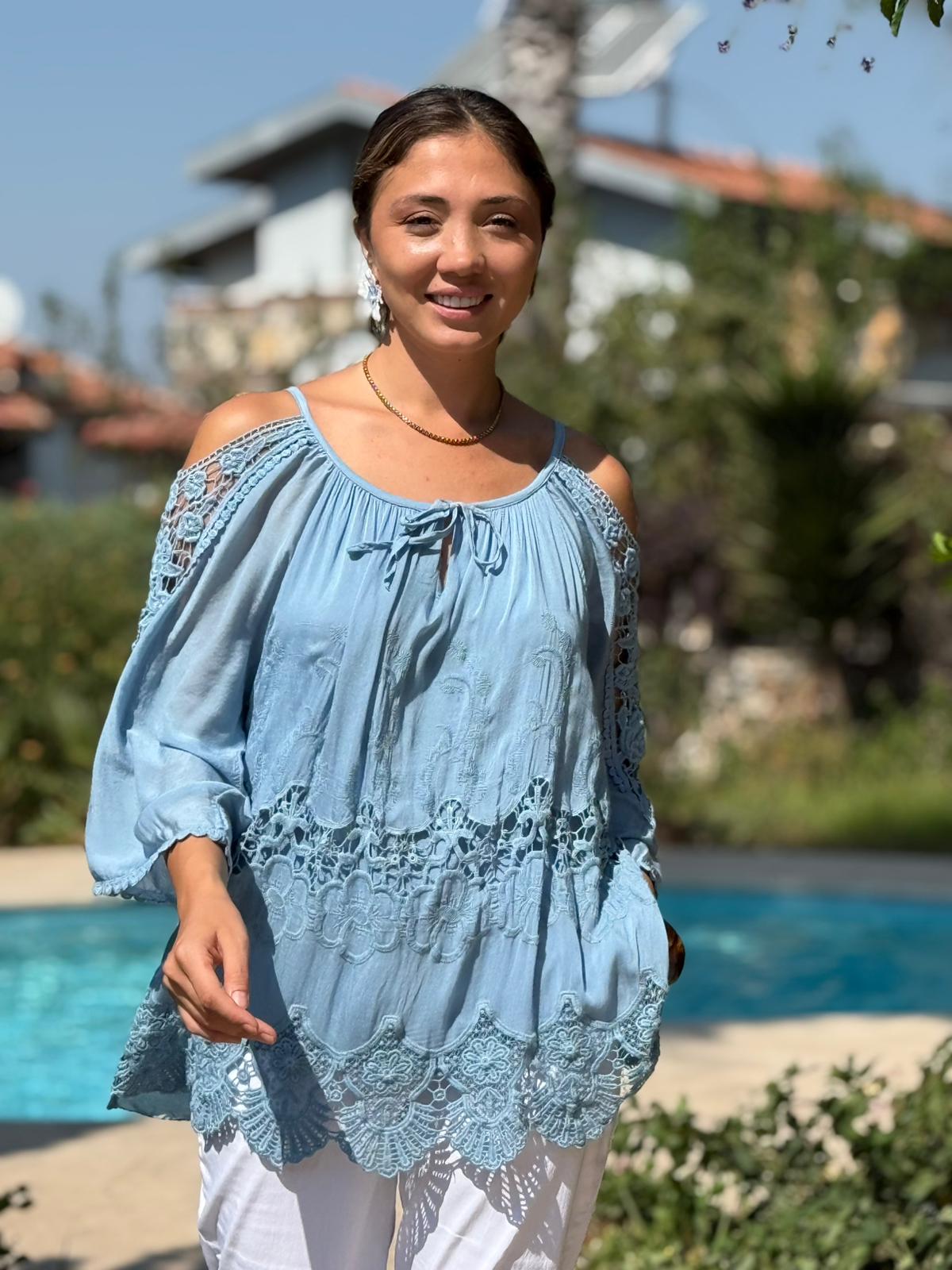 NC9740 İtalyan İpek Bluz Mavi