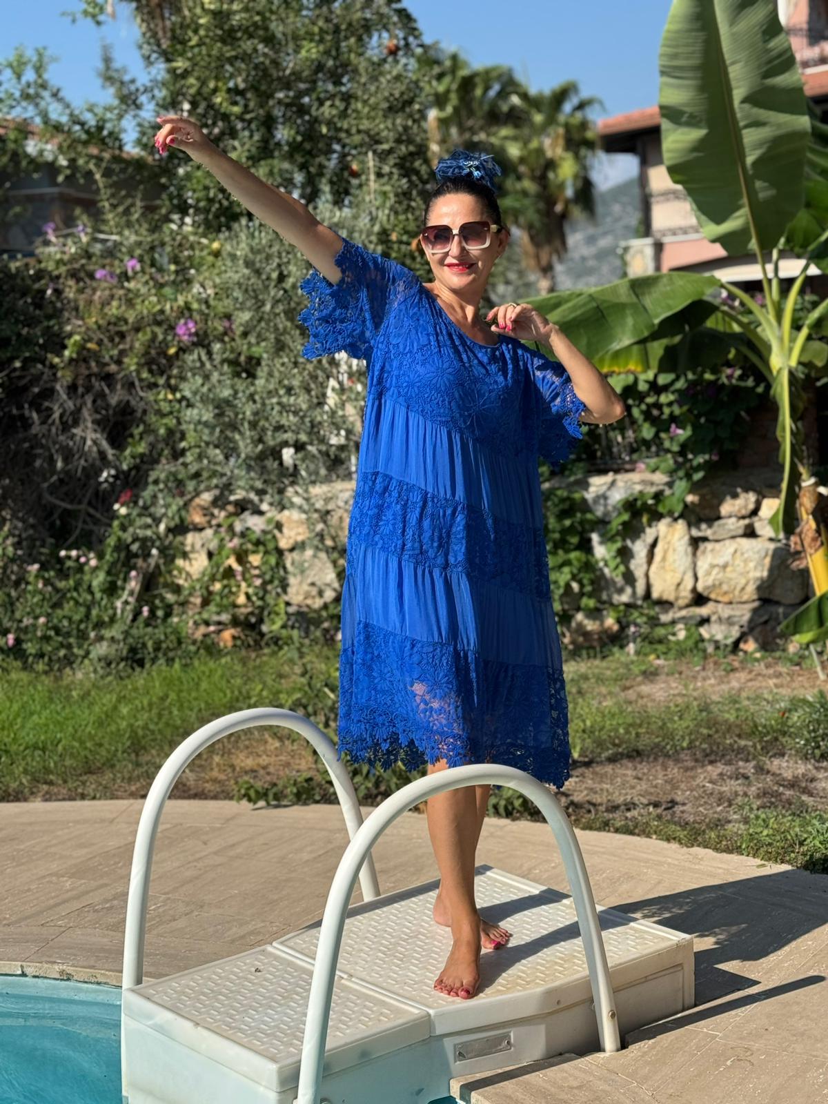 NCC10337 İtalyan İpek Elbise saks