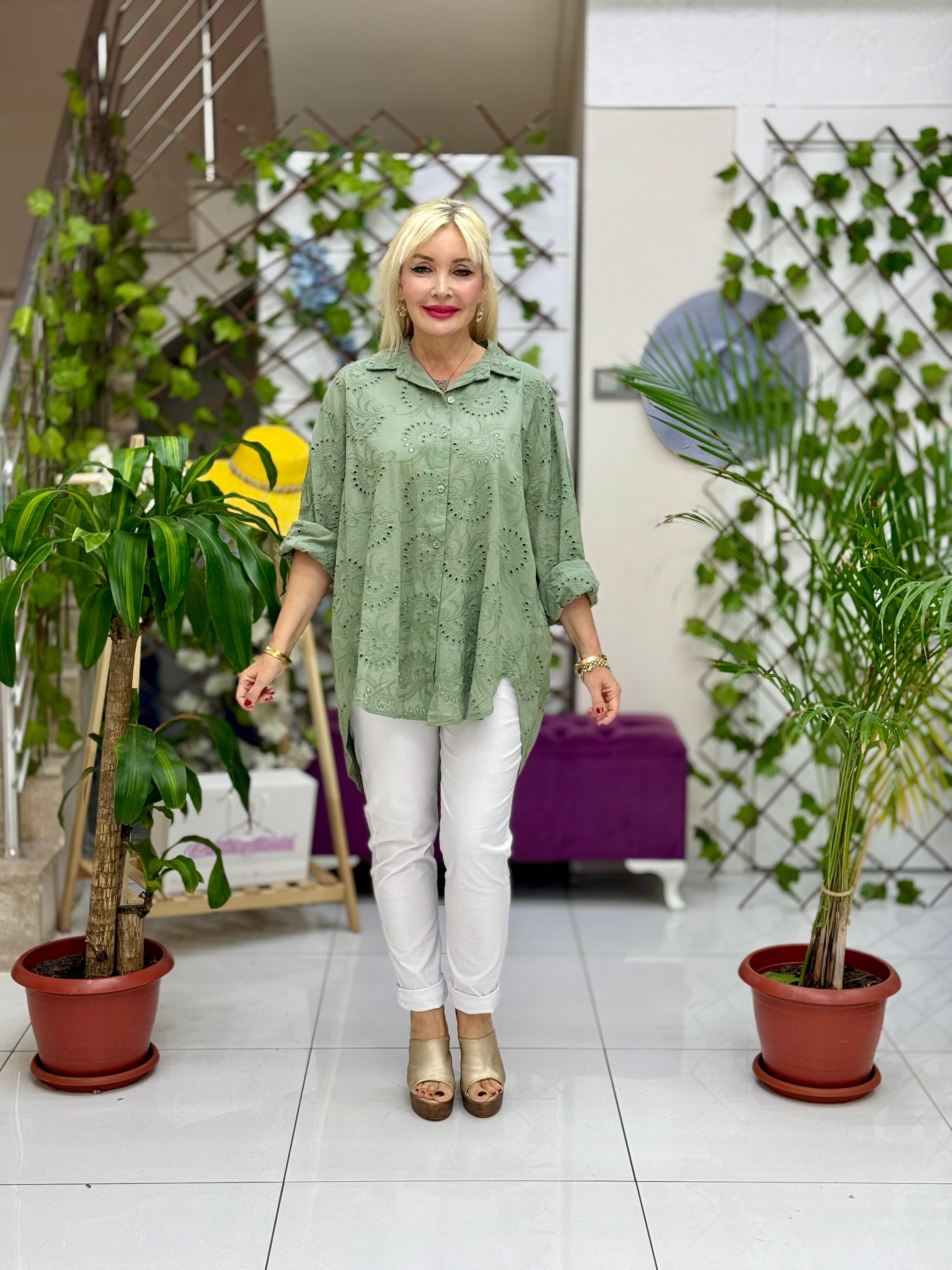 YG3731 İtalyan Brodeli Tunik Gömlek Haki