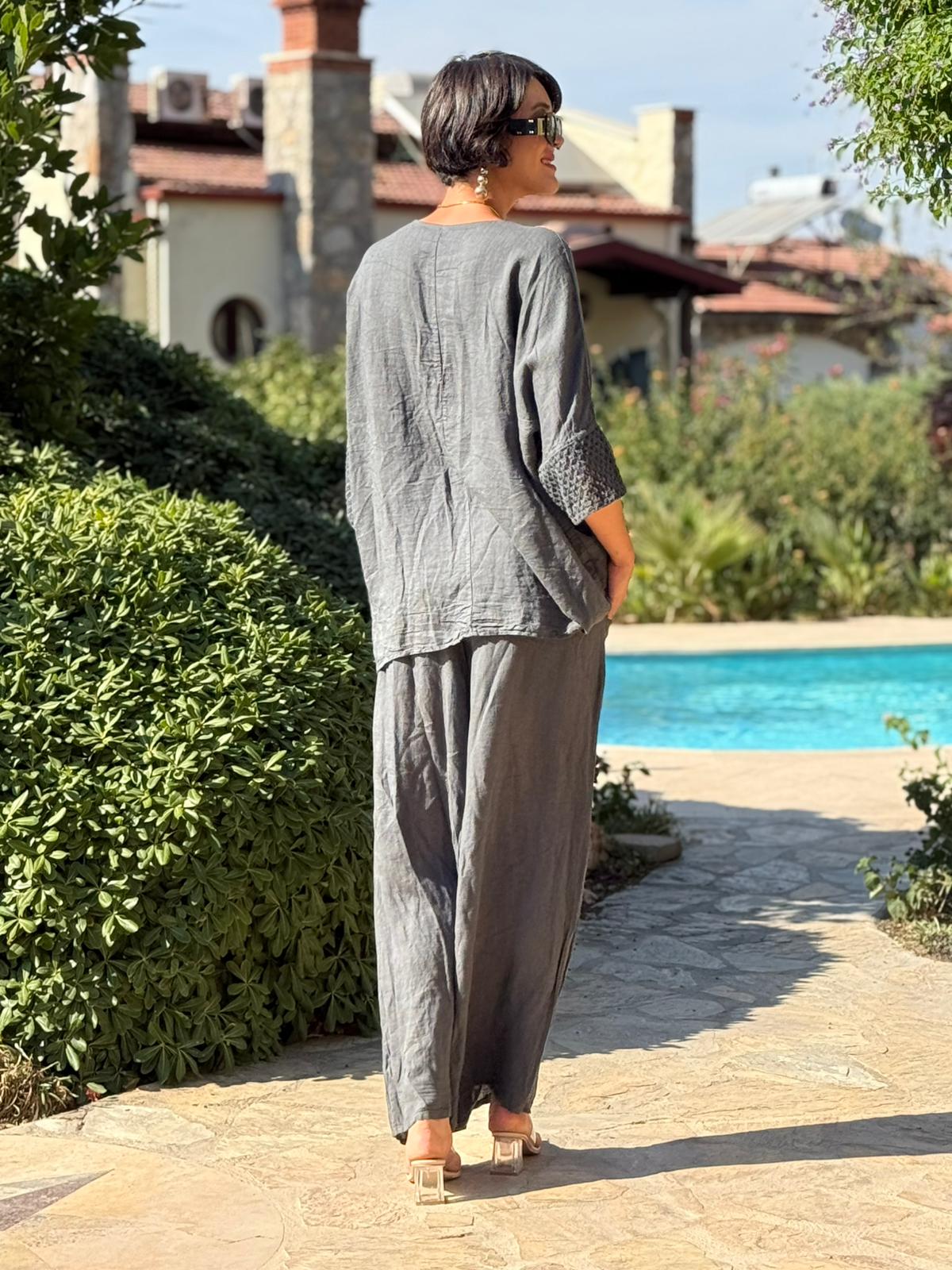 PT12050 İtalyan Keten Takım Füme