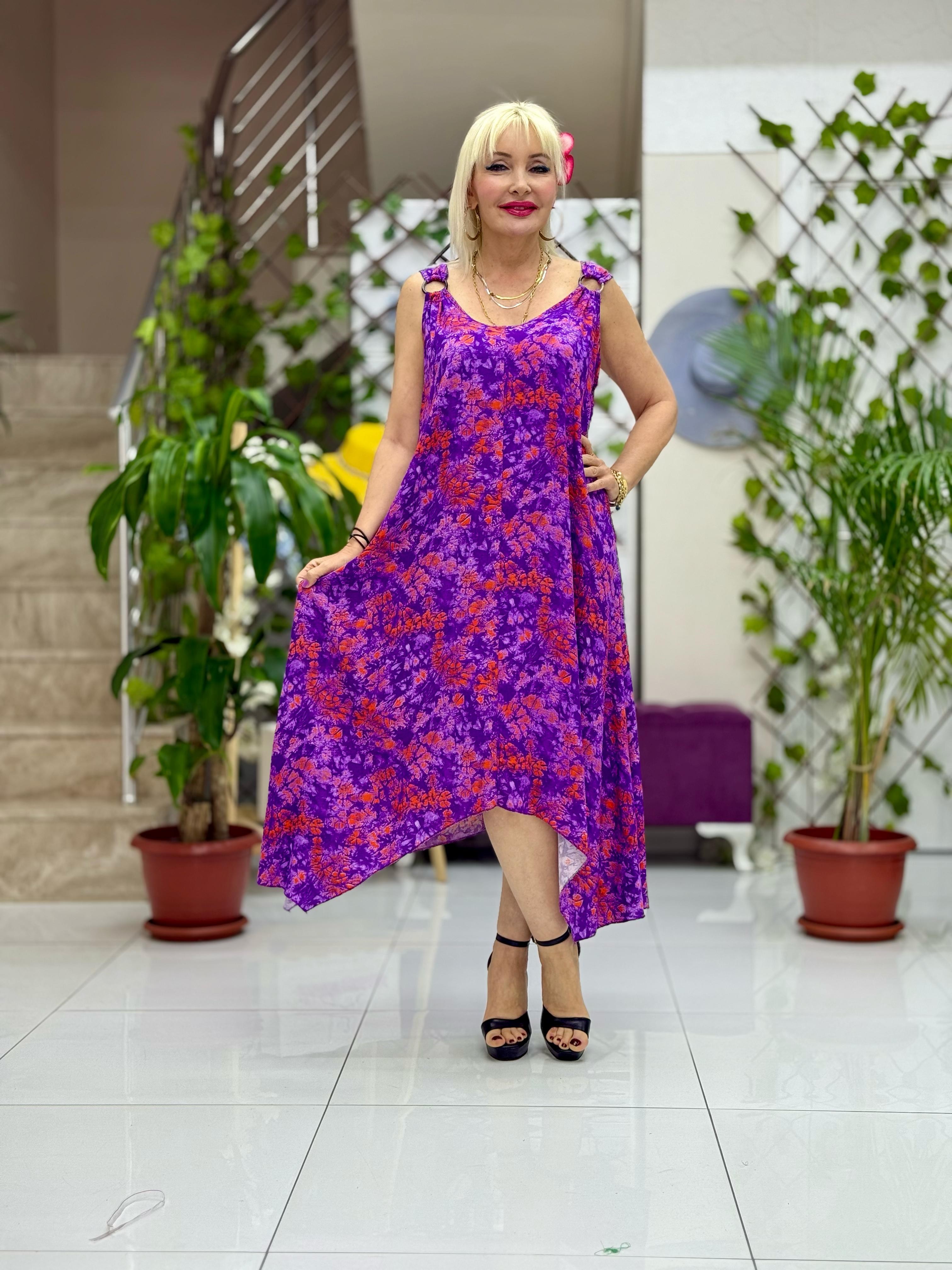 HL14026 Omzu Halkalı Askılı Viskon Hilal Elbise