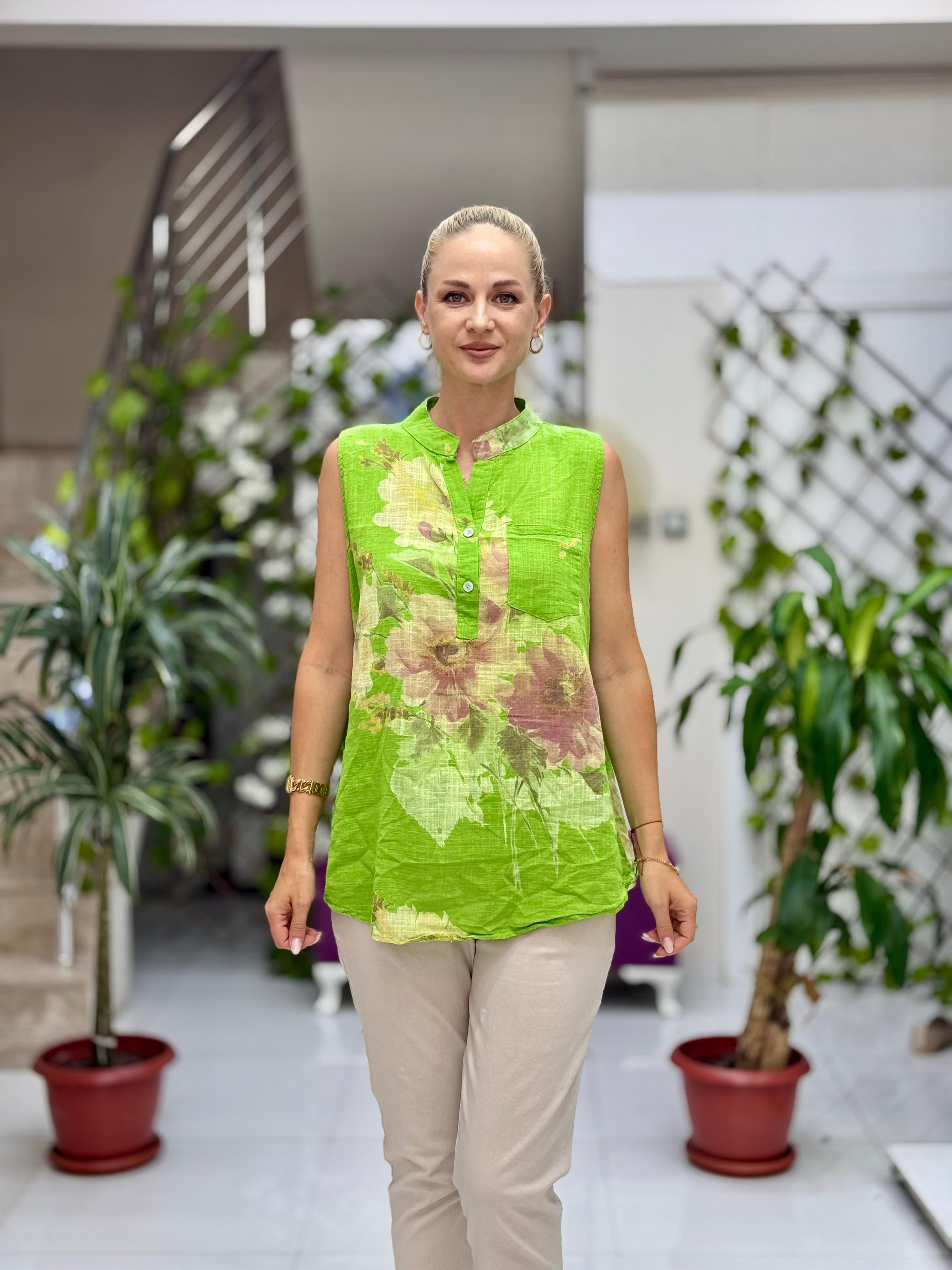 LS8819A Kolsuz Pamukketen Cepli İtalyan Bluz Yeşil