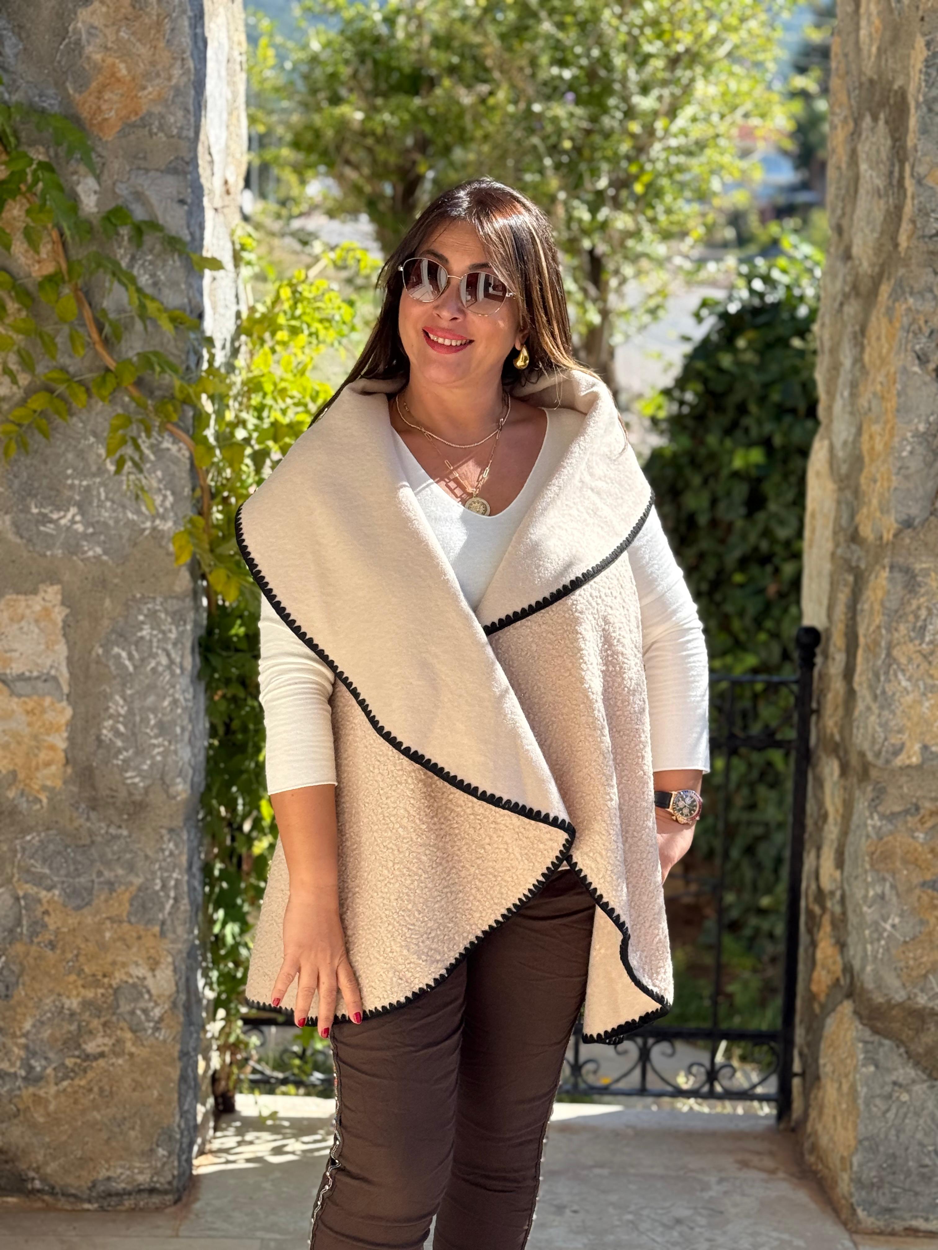 YG3698 Dökümlü İtalyan Buklet Yelek Bej