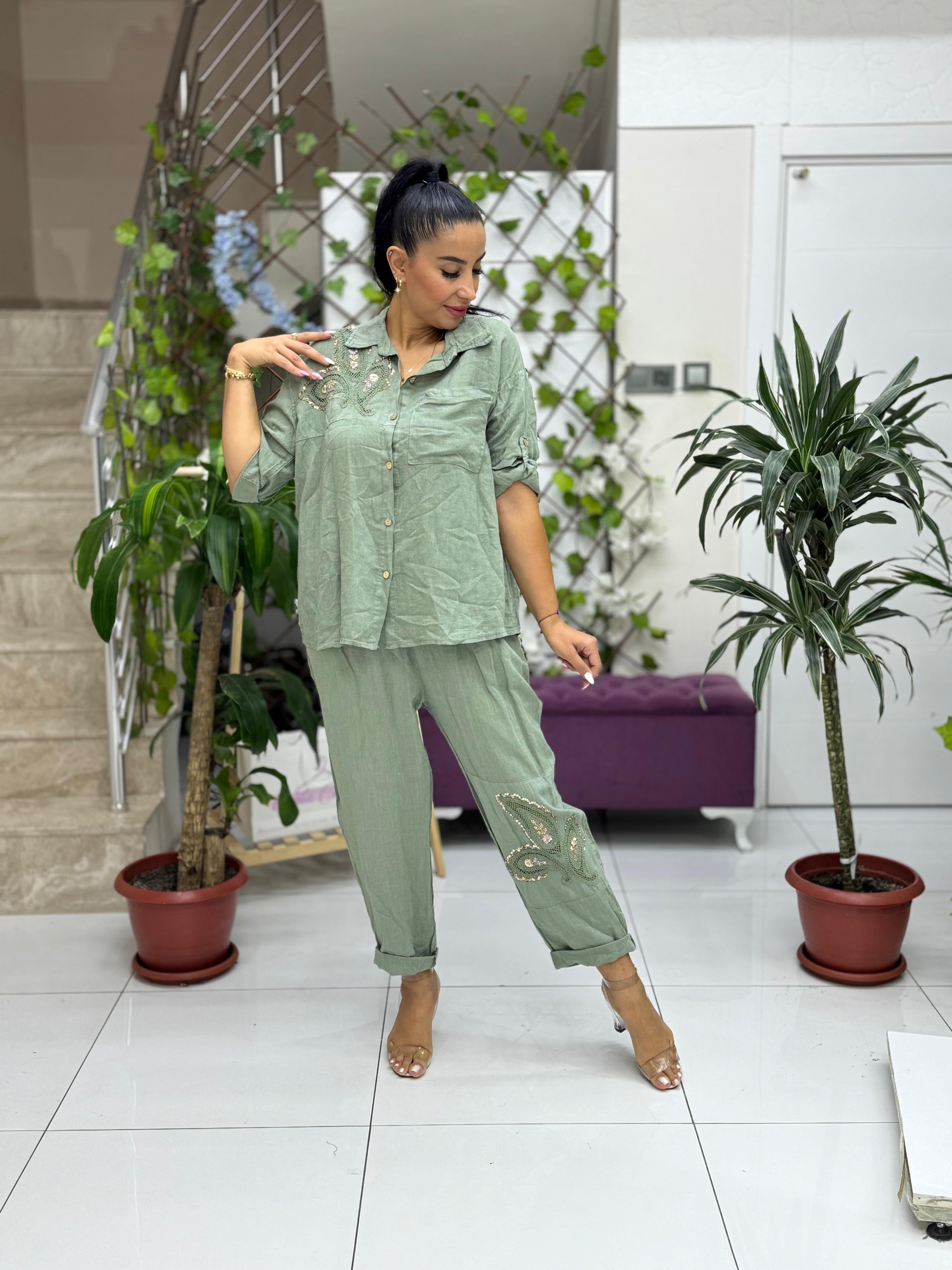 N10661 Traje Italiano Lino Ciruela