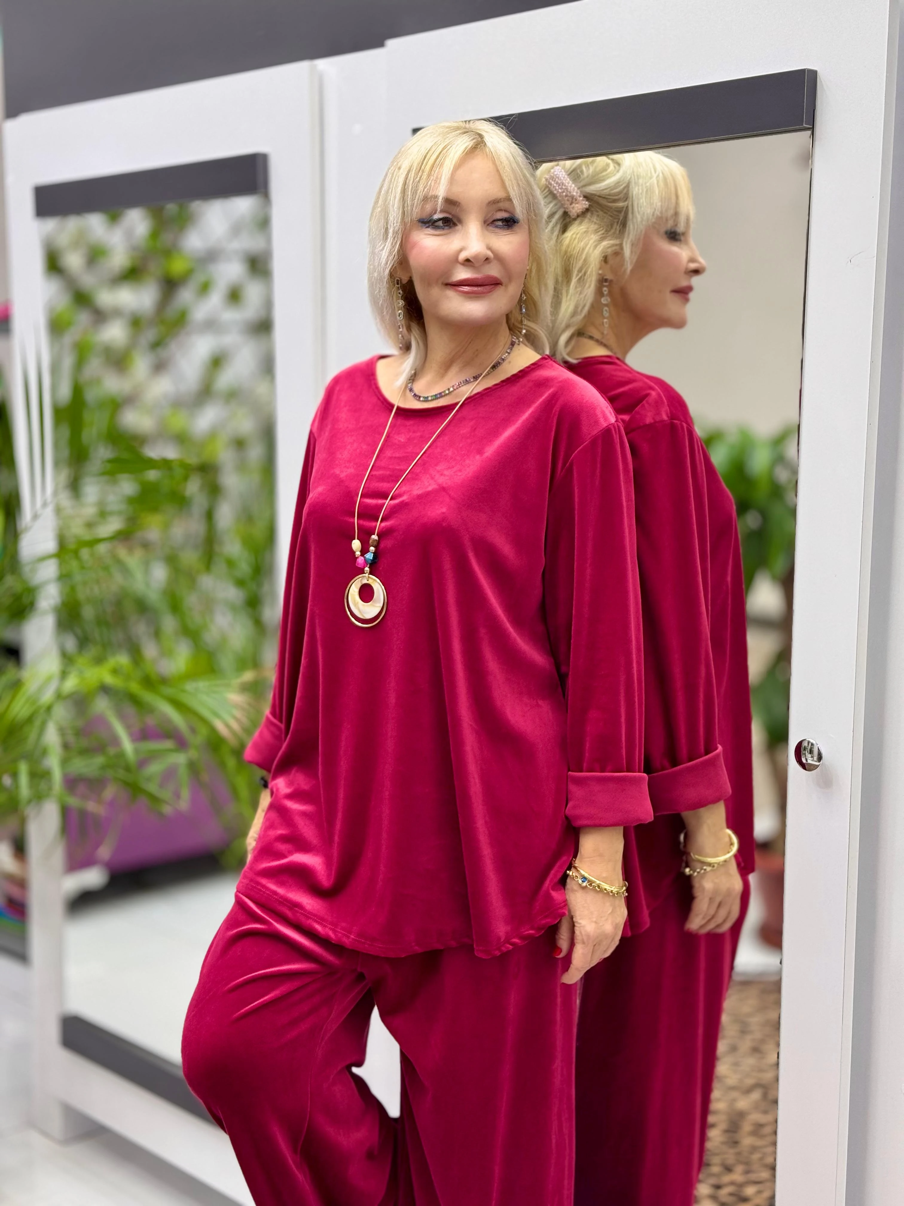 YG2404 Kolyeli Basic Fitilsiz İtalyan Kadife Takım Bordo