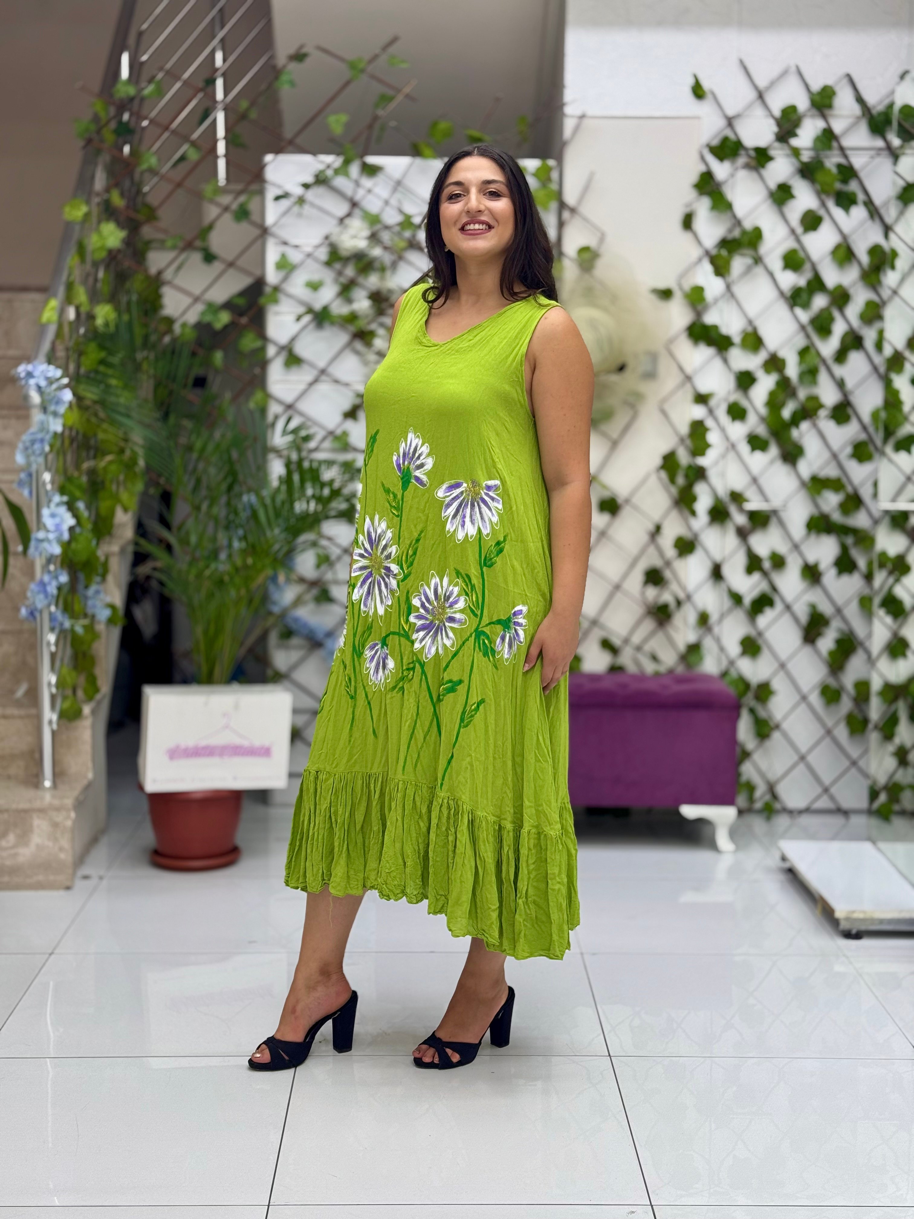 M1208 Vestido Voile Detalle Cuello Turquesa