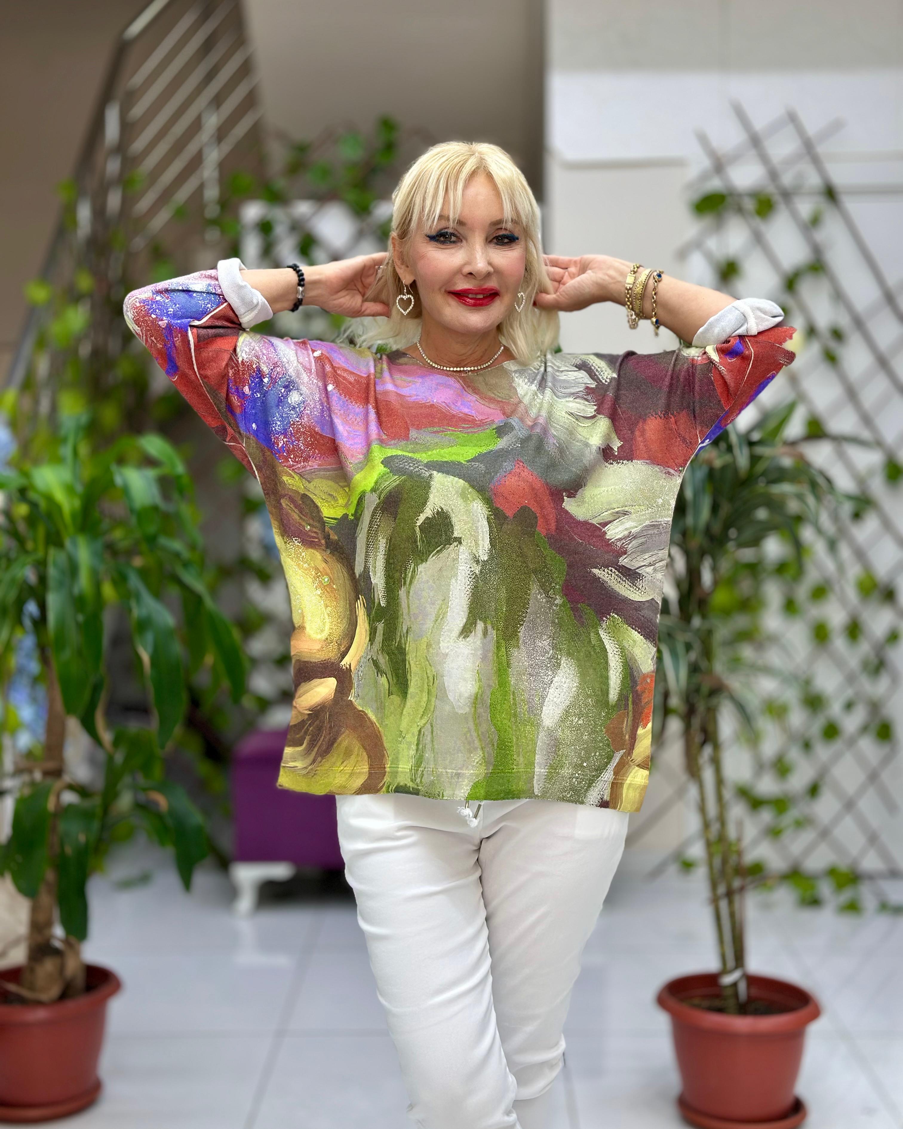 YG59101 italyan Djital Baskı Angora Yün Viskon Karışım Bluz