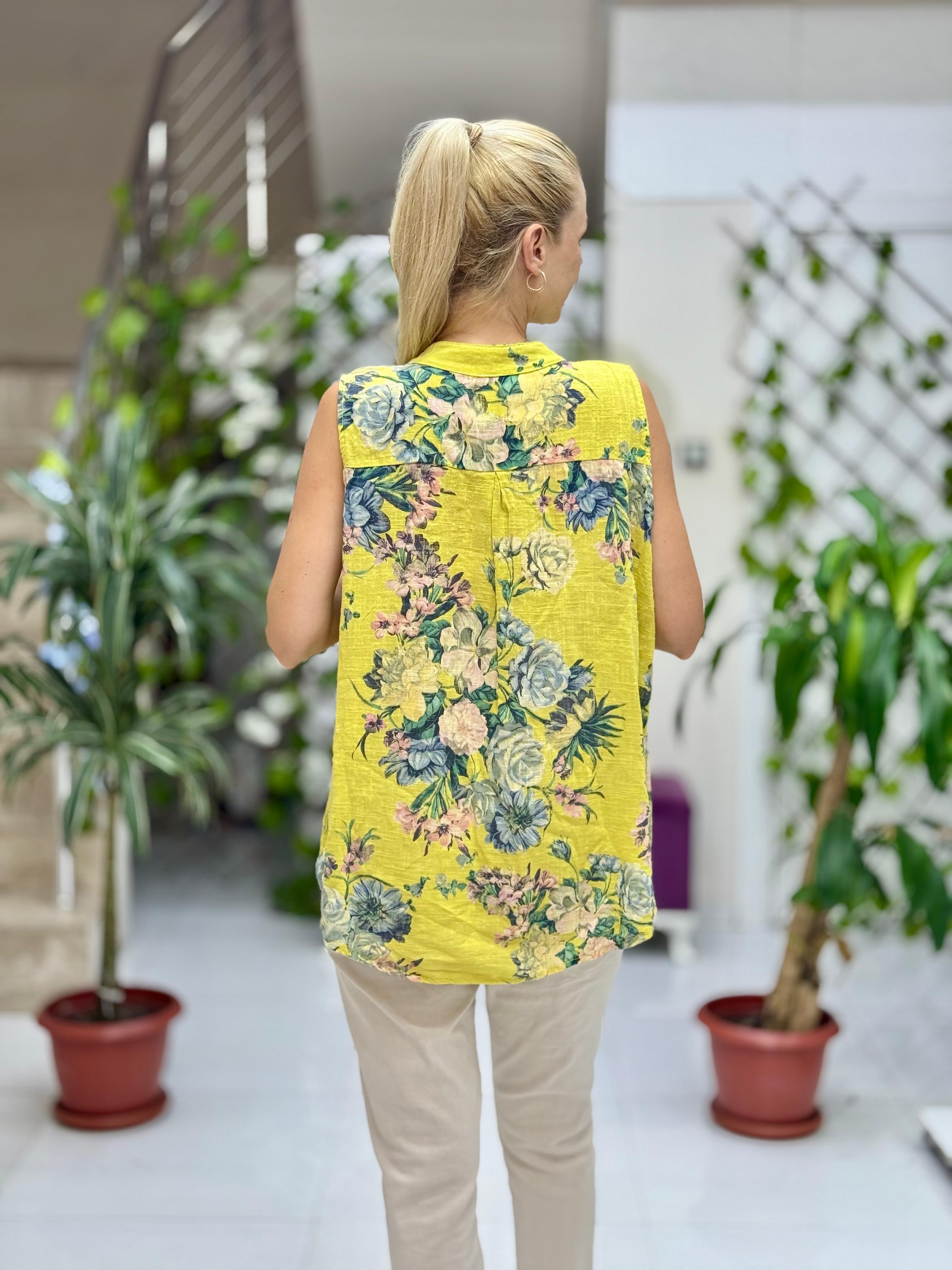 LS8819D Kolsuz Pamukketen Cepli İtalyan Bluz Sarı