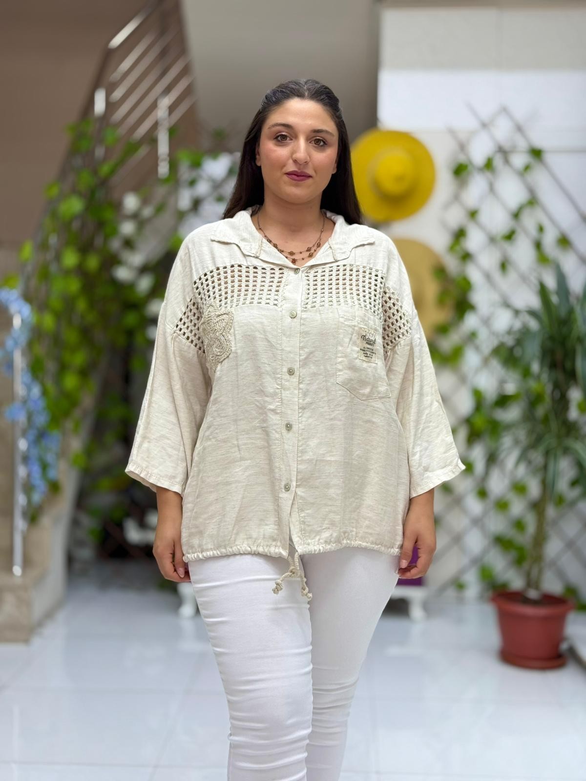 N23003 Blusa Lino Algodón Italiano Visón