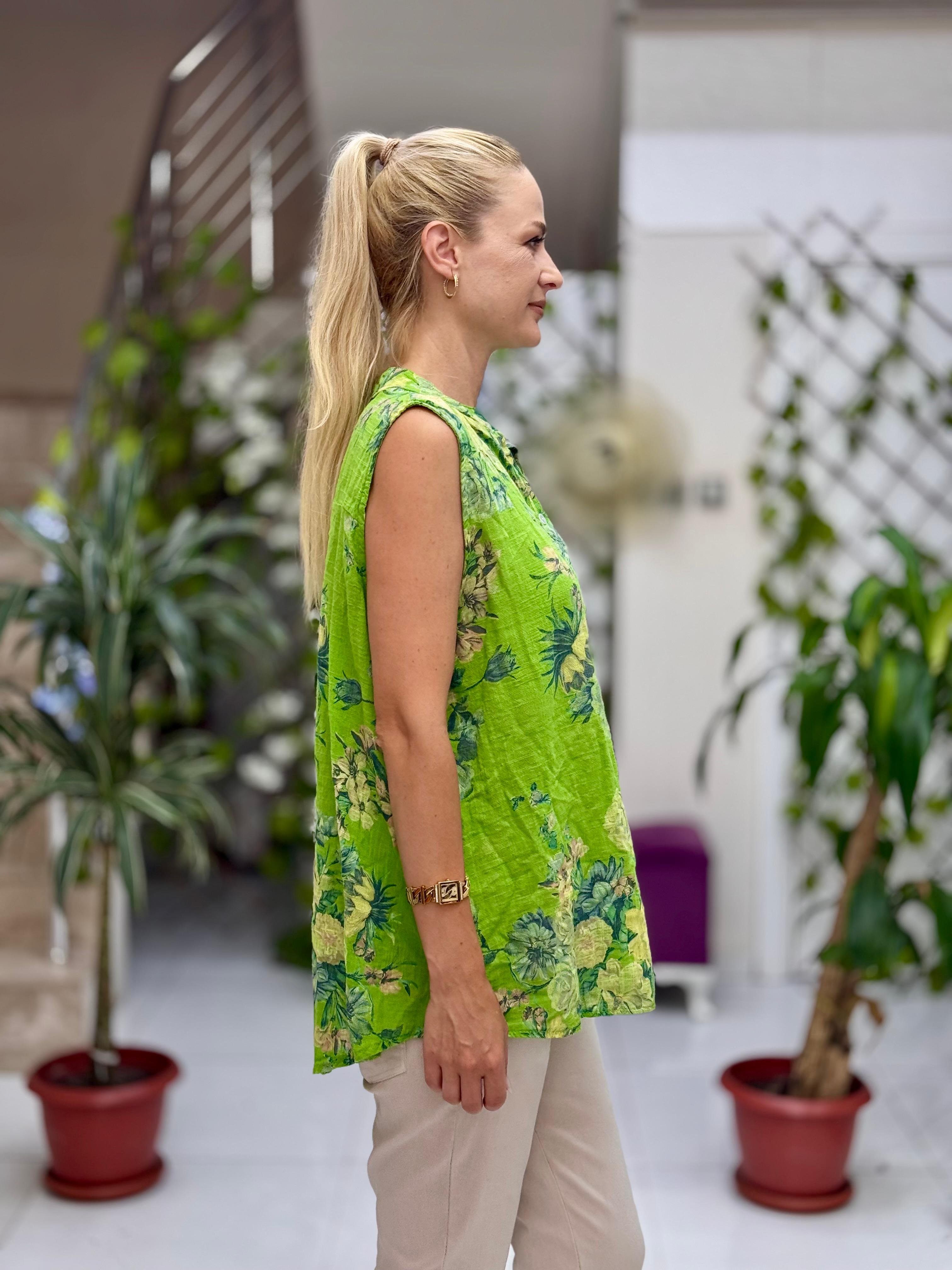 LS8819D Kolsuz Pamukketen Cepli İtalyan Bluz Yeşil