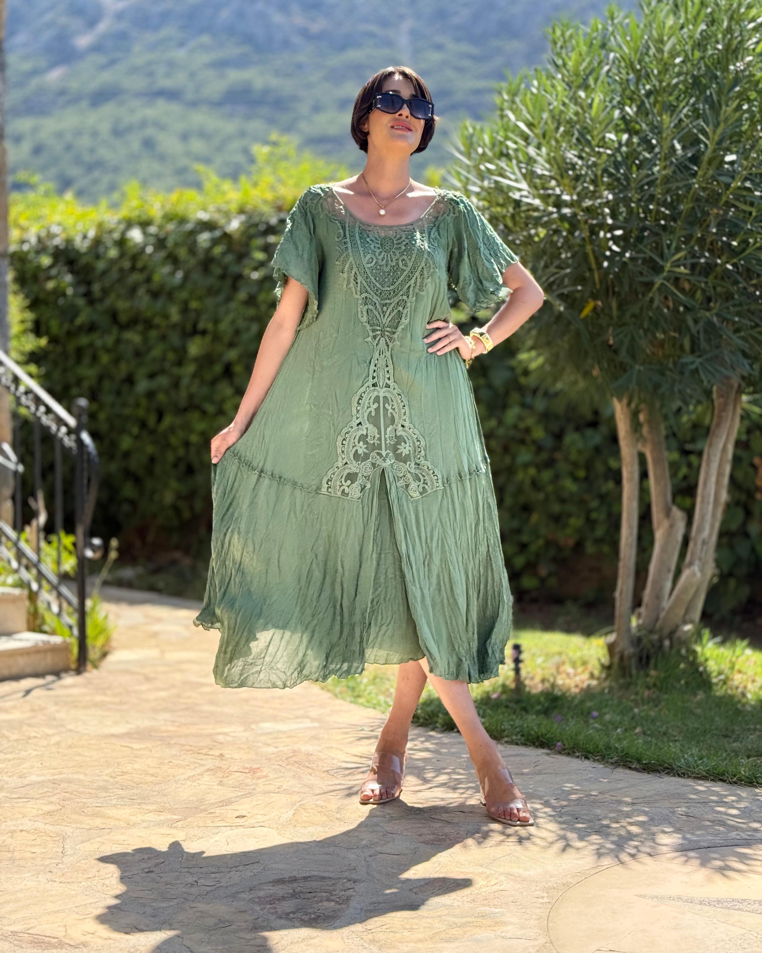 VL1420 Hürrem Vual Elbise  Yeşil