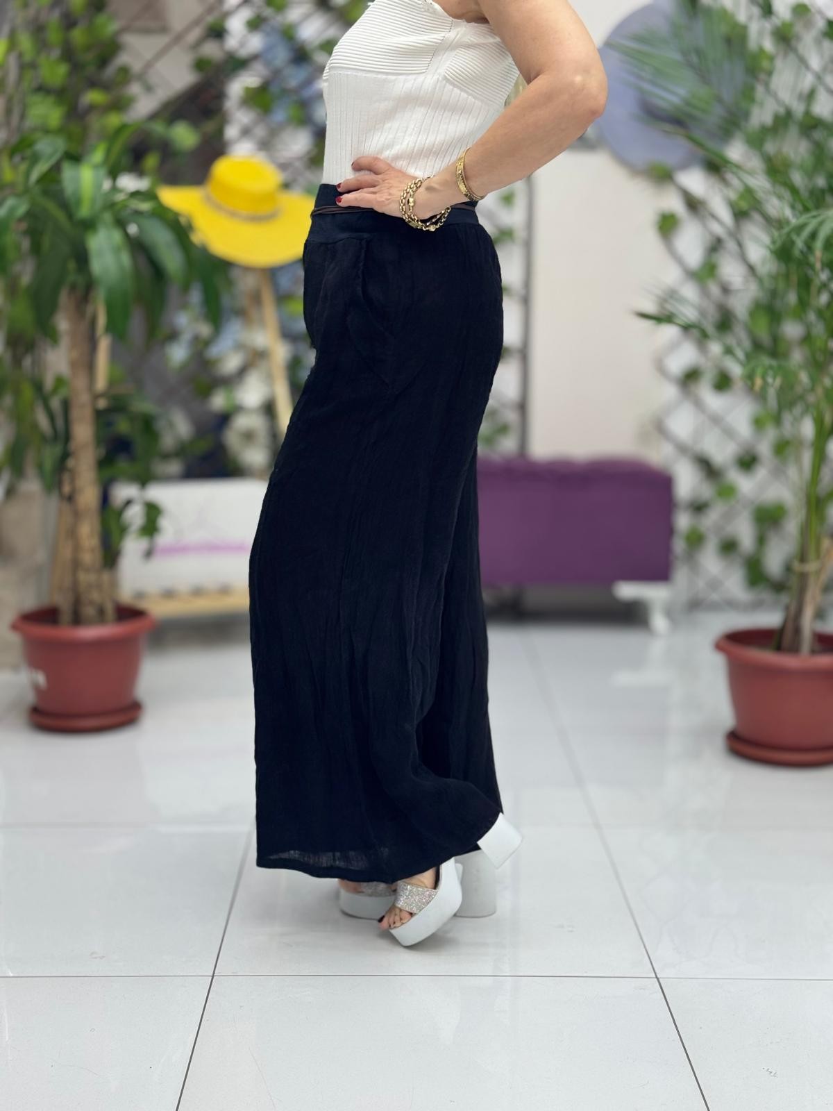P3082 PANTALÓN LINO ITALIANO MARRÓN