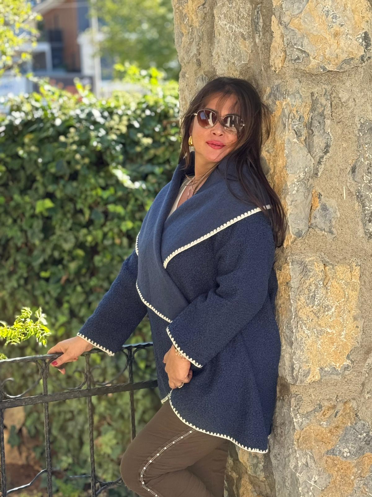 YG3695 Dökümlü İtalyan Buklet Kaban Marin