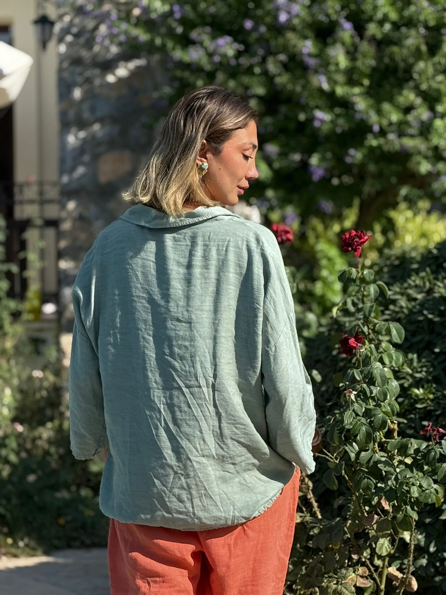 N23003 Blusa Lino Algodón Italiano Visón