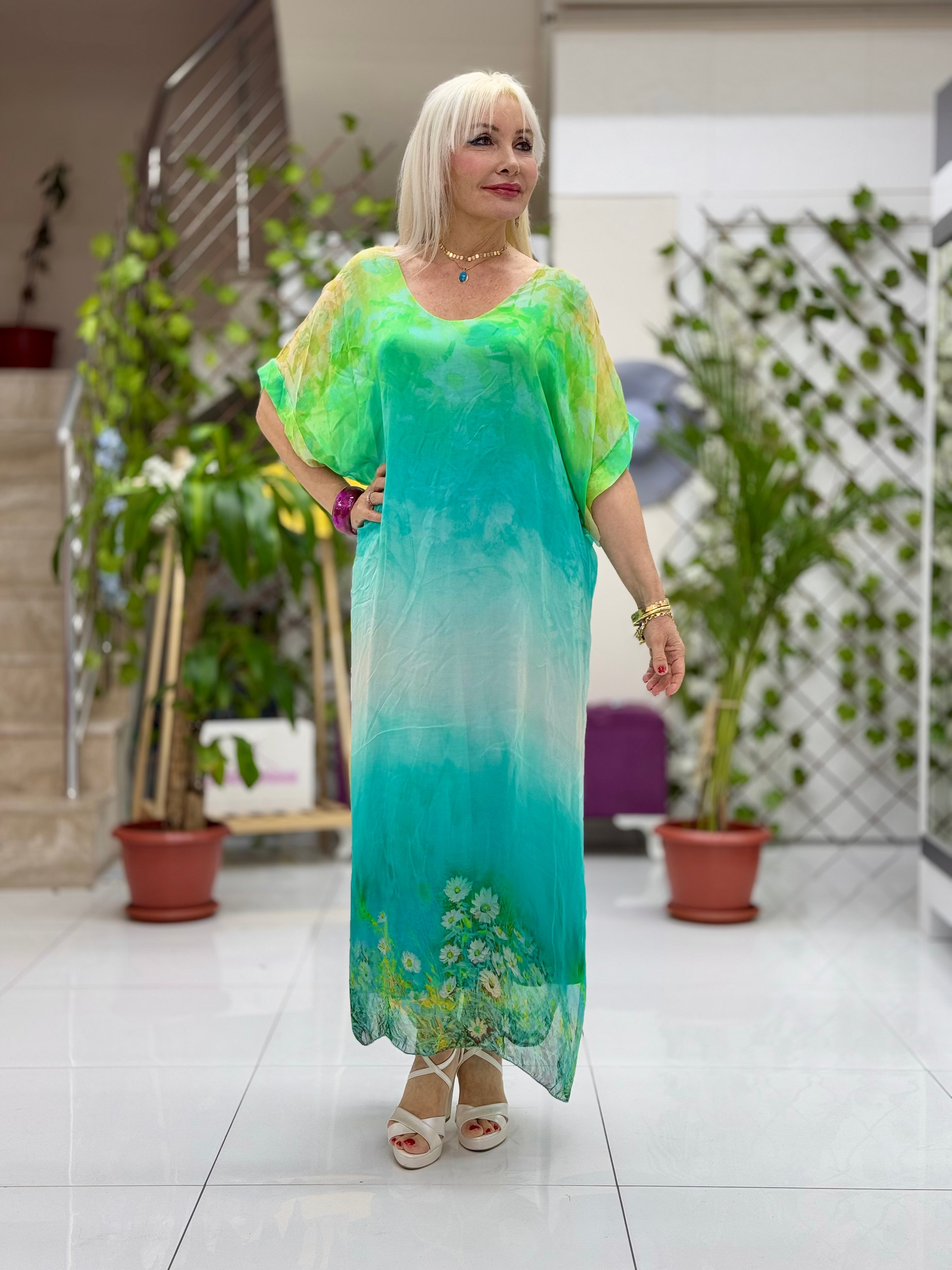 YG206434 İtalyan İpek Elbise Suyesili