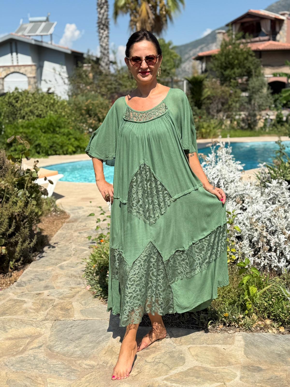 VL5510 Marselina Vual Elbise Hakiyeşil