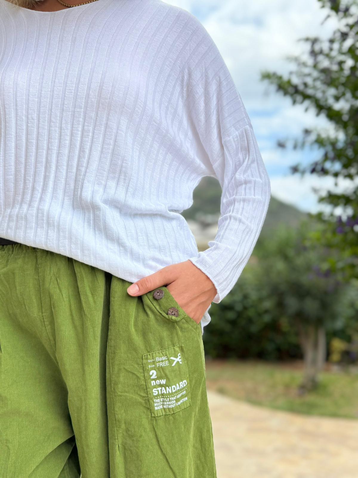 LS2203 İtalyan Kemerli Kadife Pantolon Yeşil