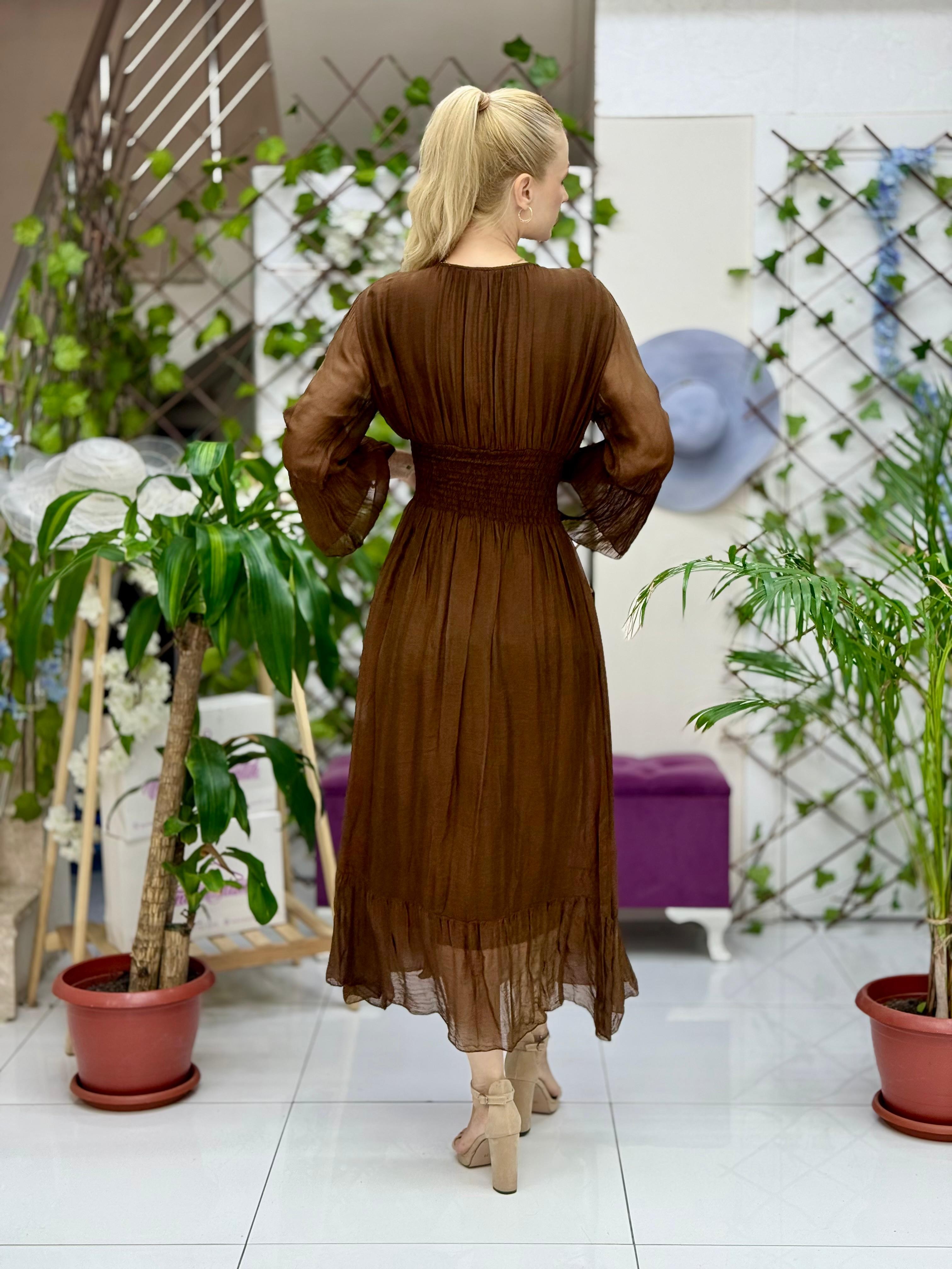 N510337 Vestido De Seda Italiana Beige